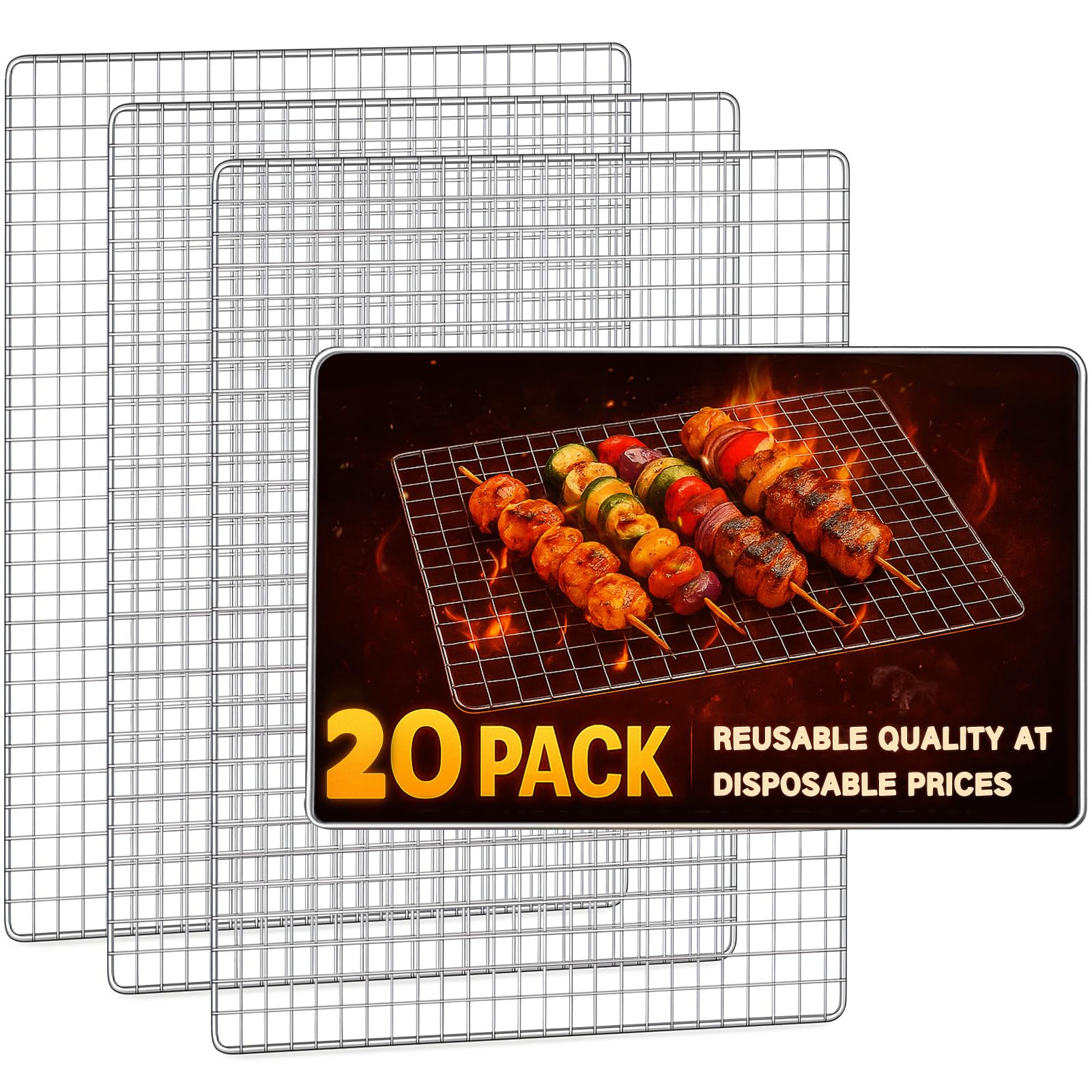 20 piezas de parrilla de barbacoa, rejillas desechables y reutilizables, estante para hornear de 11.8 x 15.7 pulgadas, accesorios de rejilla de alambre plateado de repuesto para parrillas
