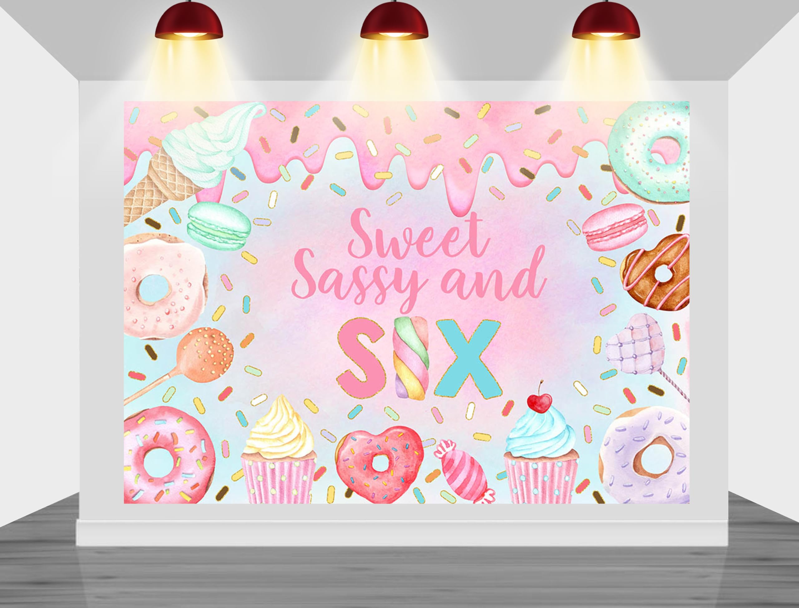 Mocsicka Donut Theme 6th Birthday Backdrop Sweet Sassy and Six Pink for Girls Donut 6th Birthday Party Decorations Donut Ice Cream Photography