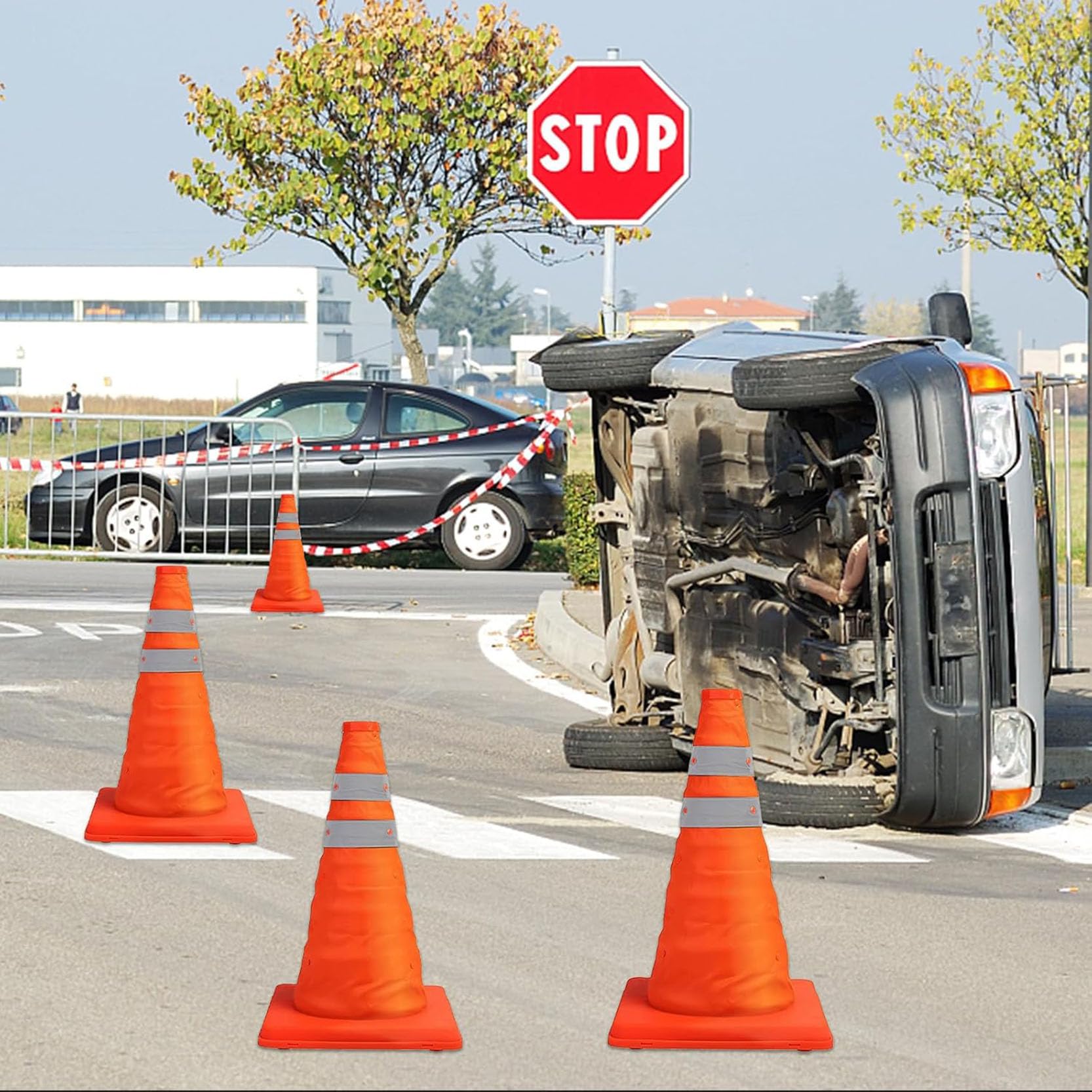 Cônes de Signalisation Pliable Cône de Signalisation Pliable Orange avec Poteaux et Base Réfléchissants pour Zones de Travaux et Exercices de Conduite(Size:65x28x28cm,Color:4A)