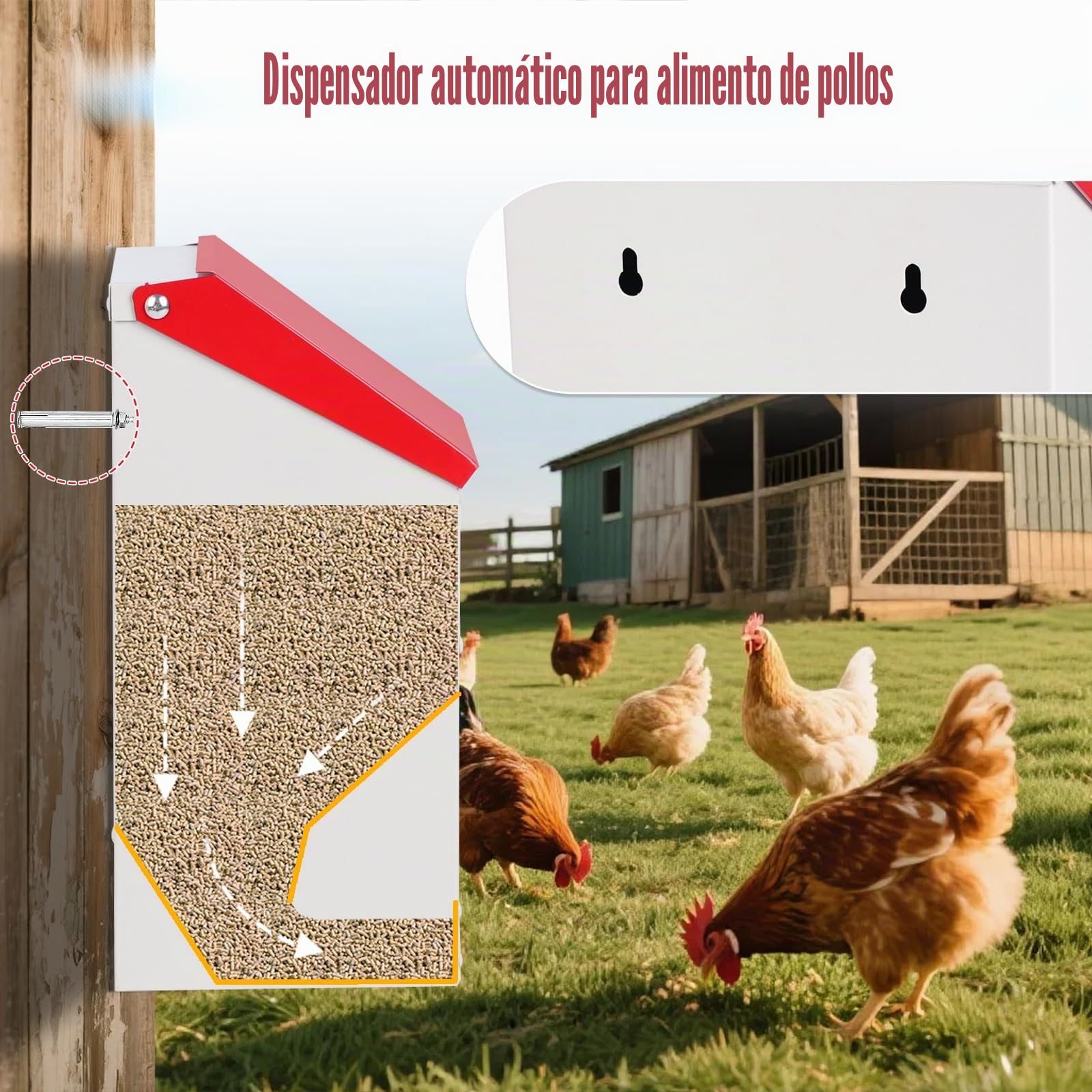 Comedero automático para pollos, 4,5 kg, de metal, comedero para gallinas, comedero para aves de corral con tapa, accesorio para gallinero, rojo (10 kg)