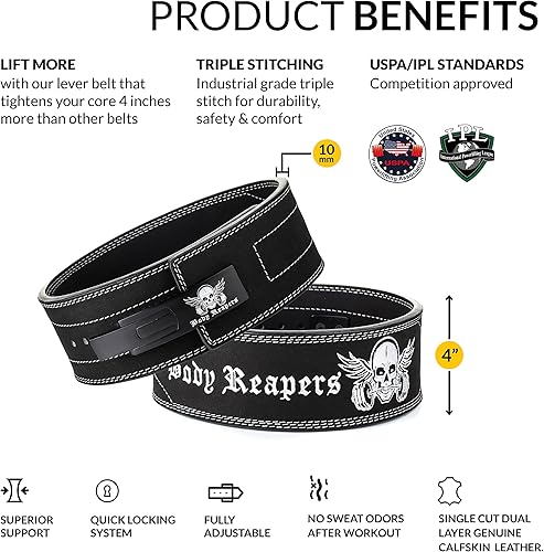 Miniatura 2 de Body Reapers Cinturón de levantamiento de pesas para hombres y mujeres, cinturón de palanca resistente, cinturón de levantamiento de pesas hecho de