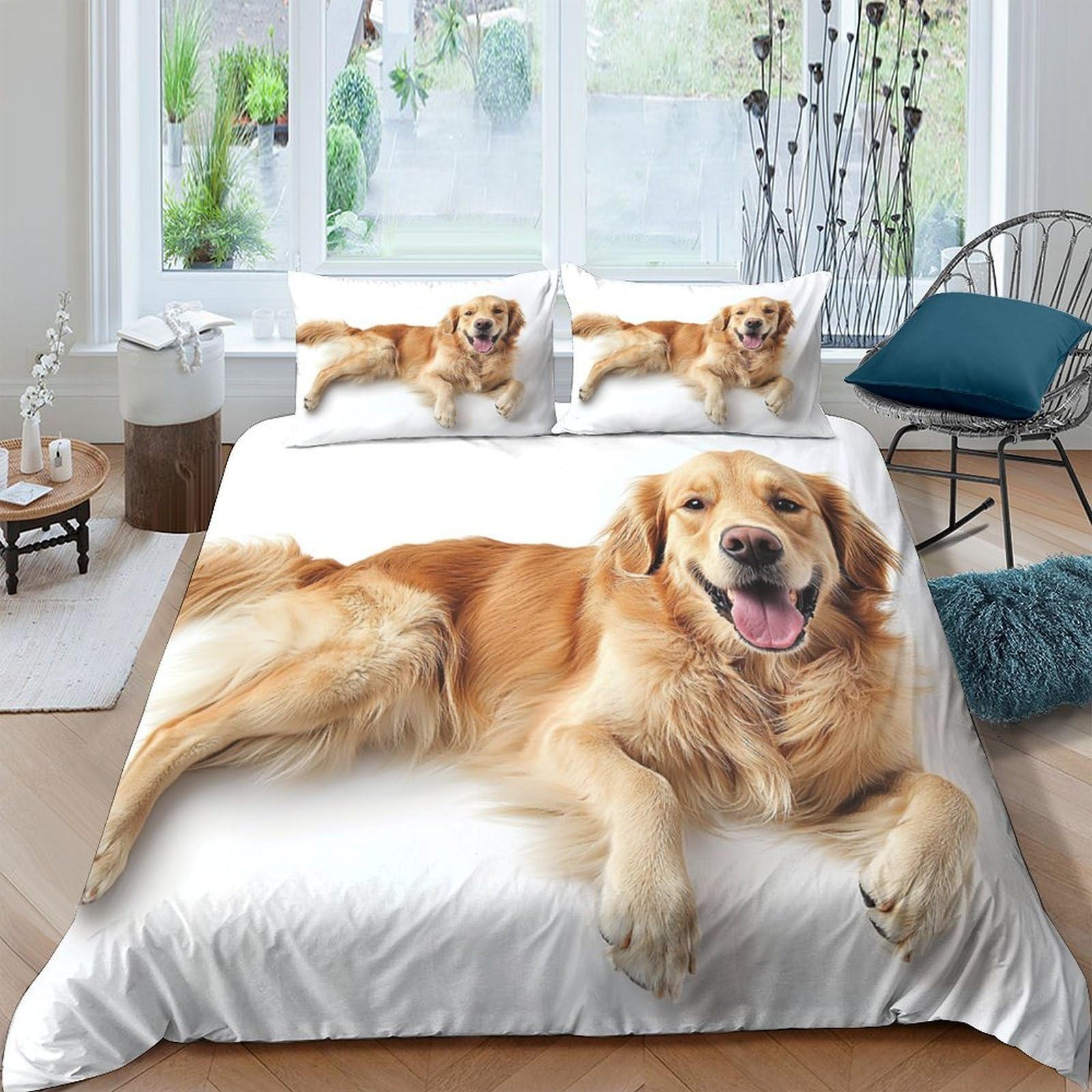 Ctjqhvkz Style-2 3D Printed Golden Retriever Fitted Sheet Microfiber Soft Dog Bed Cover For Bedroom Dorm Mattress Protection Decor Single（135X200cm）