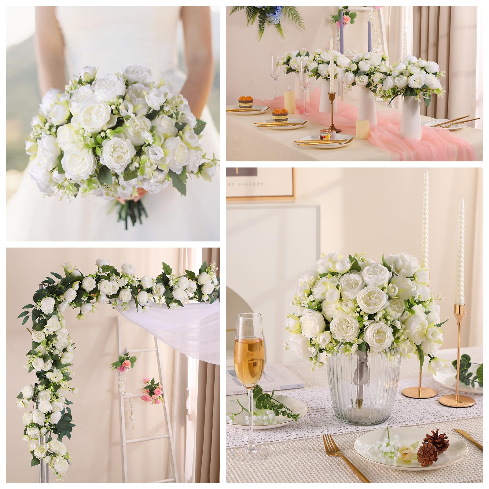 KAOYOO – Bouquet Di Peonie Artificiali 2 Pezzi, Stelo Corto In Filo Pieghevole, Verde, Per Matrimoni E Decorazione Casa