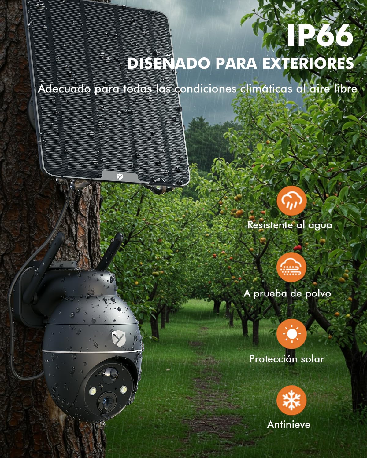 YESKANO 4G LTE Camara Vigilancia Exterior Solar con Tarjeta SIM, 2K HD, PTZ 355°/110°, Detección de Personas PIR, Visión Nocturna en Color, Voz Bidireccional, Almacenamiento Seguro, Sin WiFi | Con tarjeta SIM & 5W panel solar 360° PTZ, cámara 4G solar ext