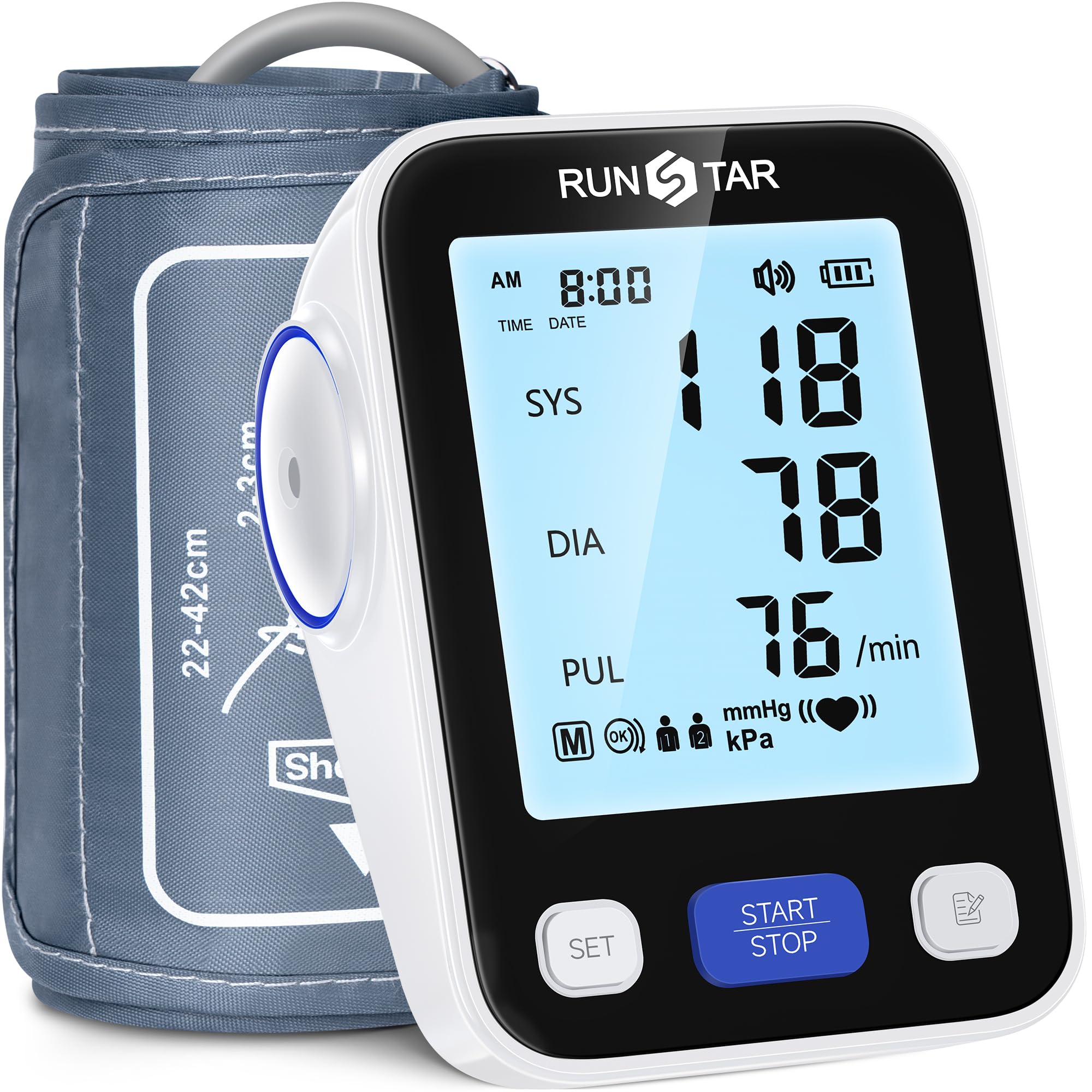 RunStar Upper Arm Blood Pressure Monitor with Wide Range Cuff (8.6'' -16.5'') for Home Use FSA&HSA Eligible, Automatic Digital BP Machine with Storage Bag, 2x99 Reading Memory