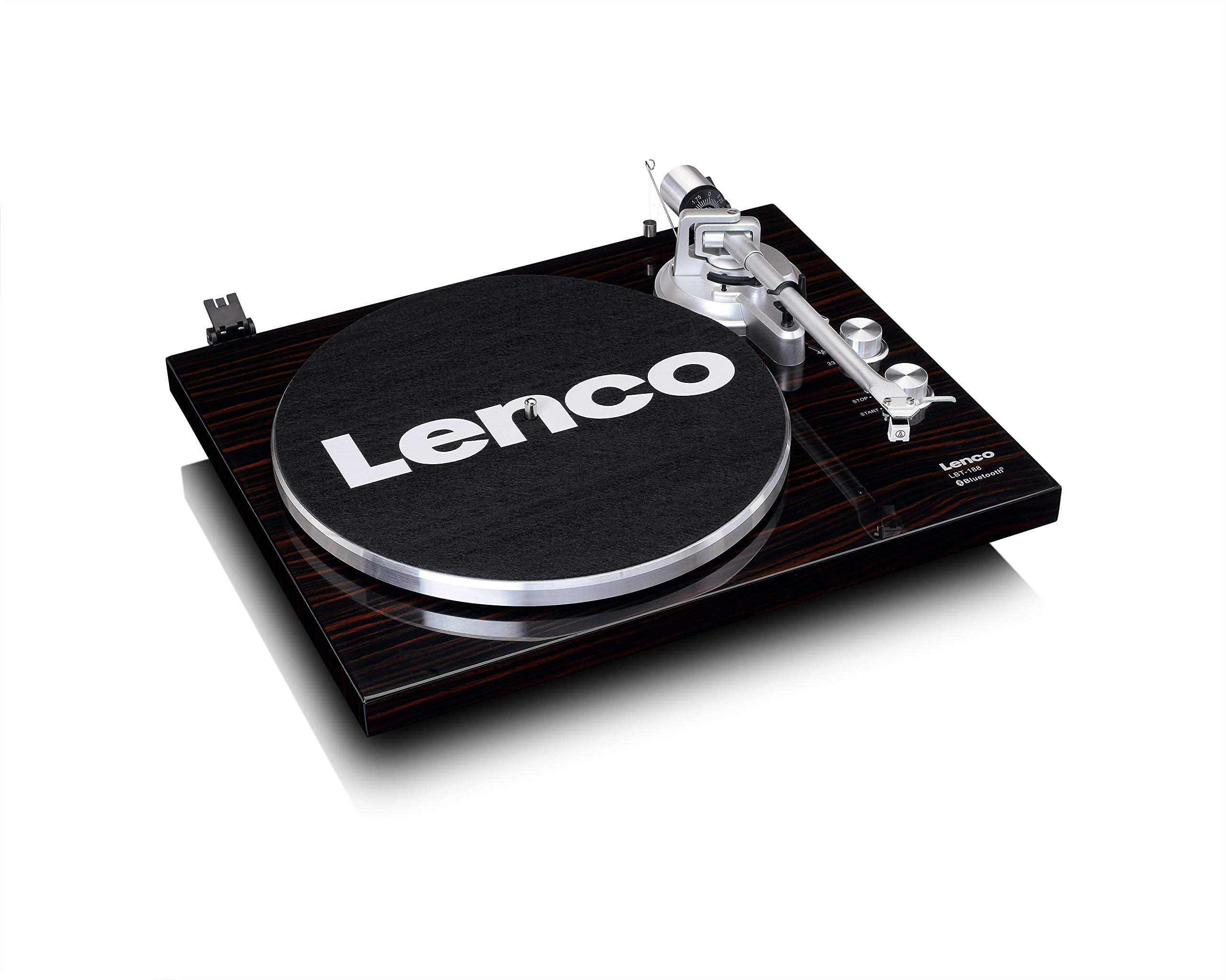Lenco Giradischi LBT-188 - Bluetooth - Trasmissione a cinghia - 2 velocità 33 e 45 giri - Anti-Skating - Digitalizza vinile in MP3 - Marrone scuro, LBT-188 WA, Noce