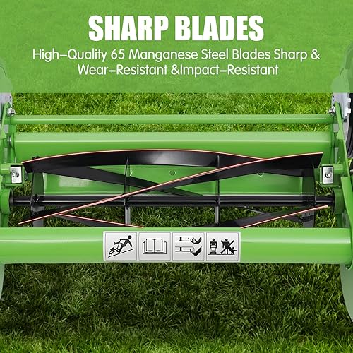 Miniatura 5 de TBVECHI Cortacésped de carrete, cortacésped manual de 5 cuchillas de 16 pulgadas, cortacésped de empuje de altura de corte ajustable con colector de