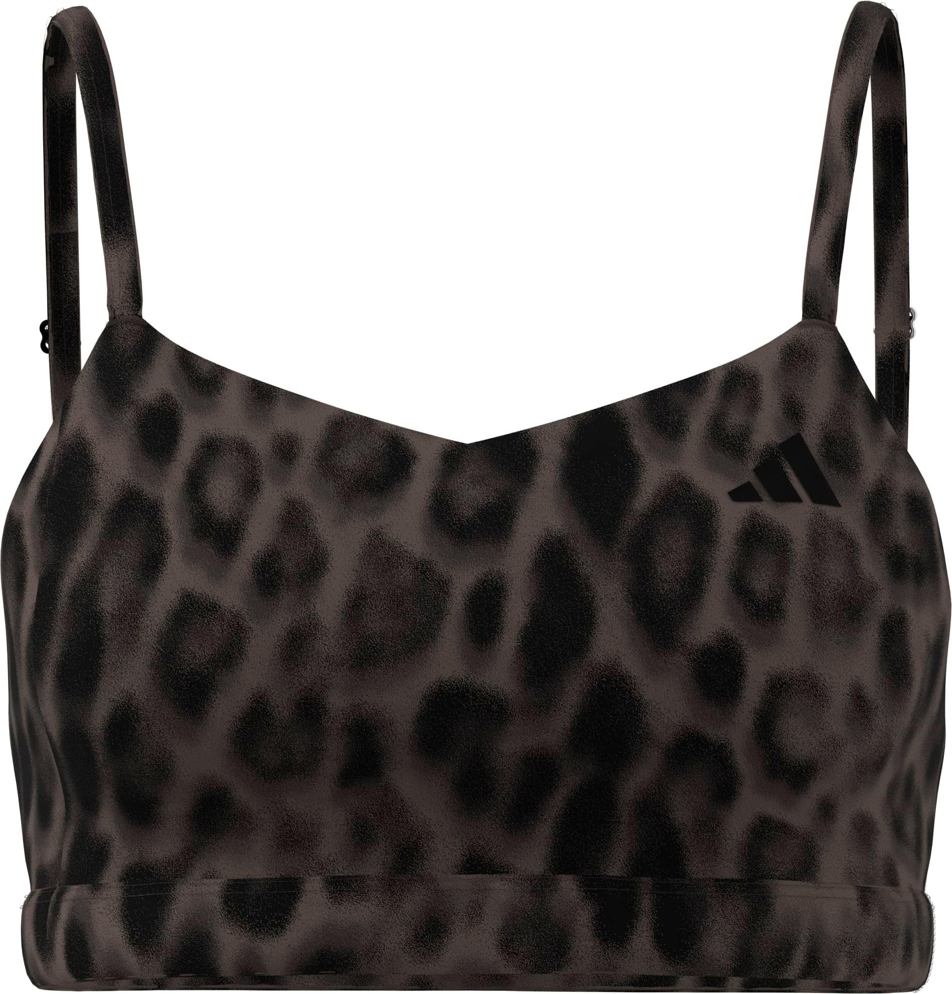 adidas Women's Optime Essentials Workout Leopard Light Support Bra, Earth strata/Black, L