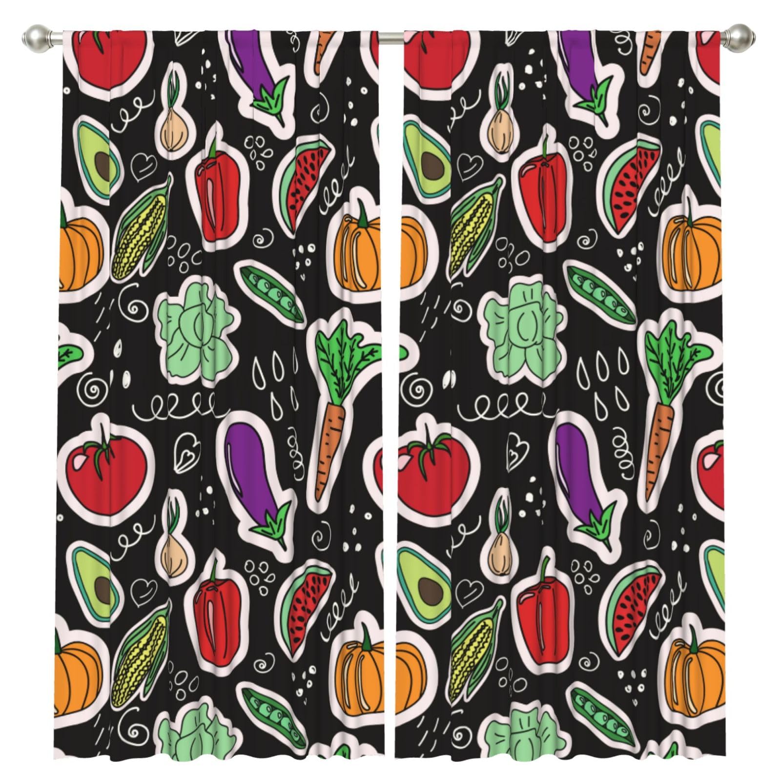 InOmak Cartoon Vegetables Fruits, 2 Panels Window Curtains 52 x 84 Inch Blackout Curtains for Living Room Bedroom