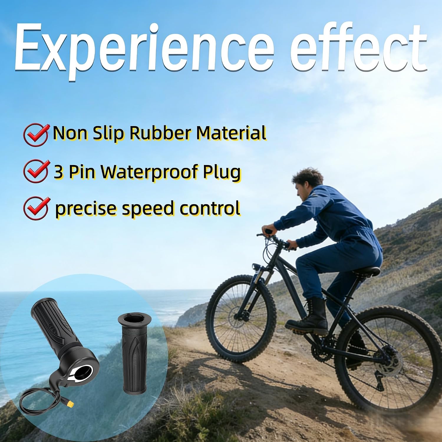 20X Full Twist Throttle Grip, 3pin Waterproof Connector for Ebike 12V-72V | 7/8-inch 22.2mm Handlebar, Compatible with Electric Bicycle, Scooter, Mountain Bike