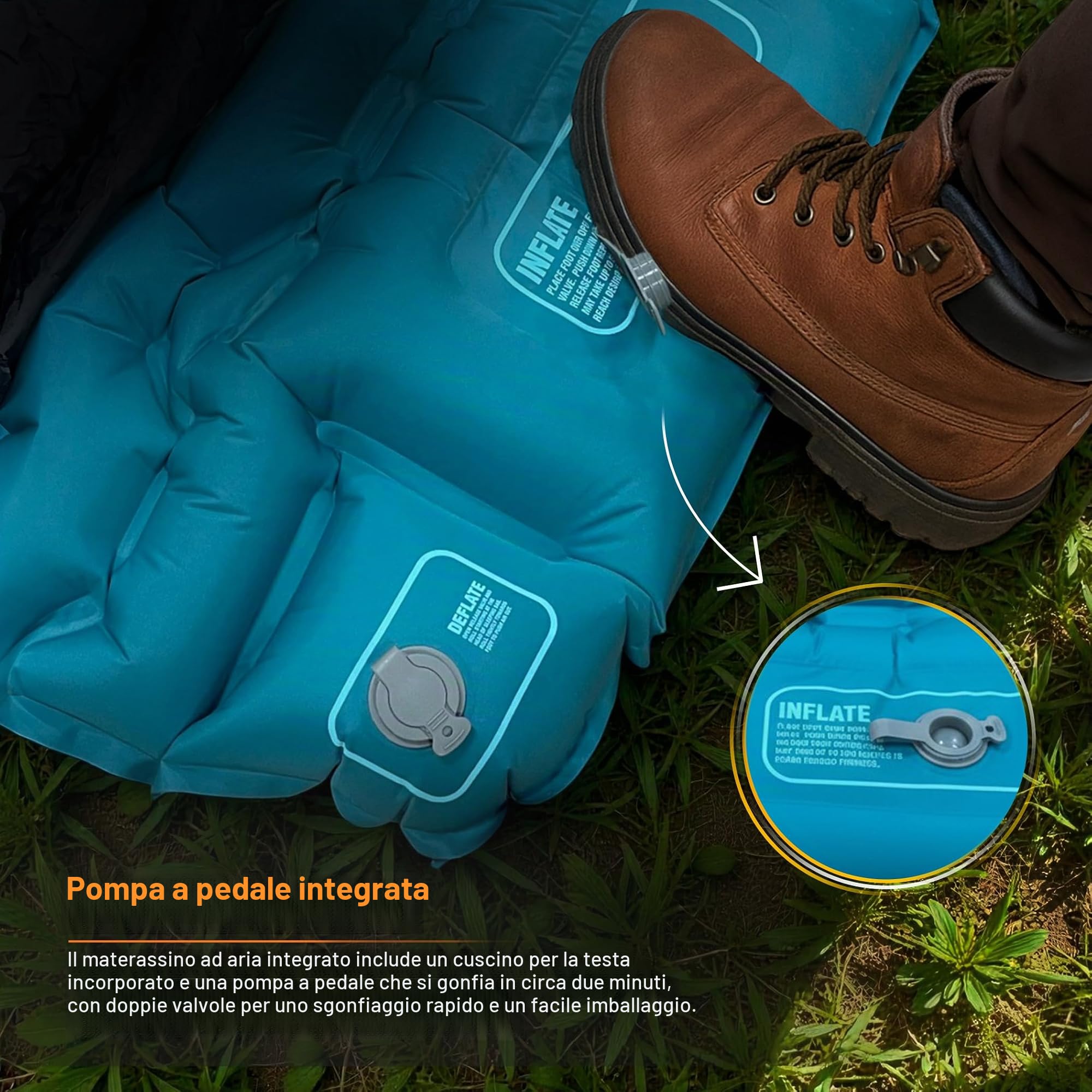 Sacco a pelo con imbottitura integrata (AirPack Sleeper) – materassino gonfiabile tutto in uno e coperta con cerniera per campeggio con pompa a pedale integrata (nero/verde) 203 x 76 cm