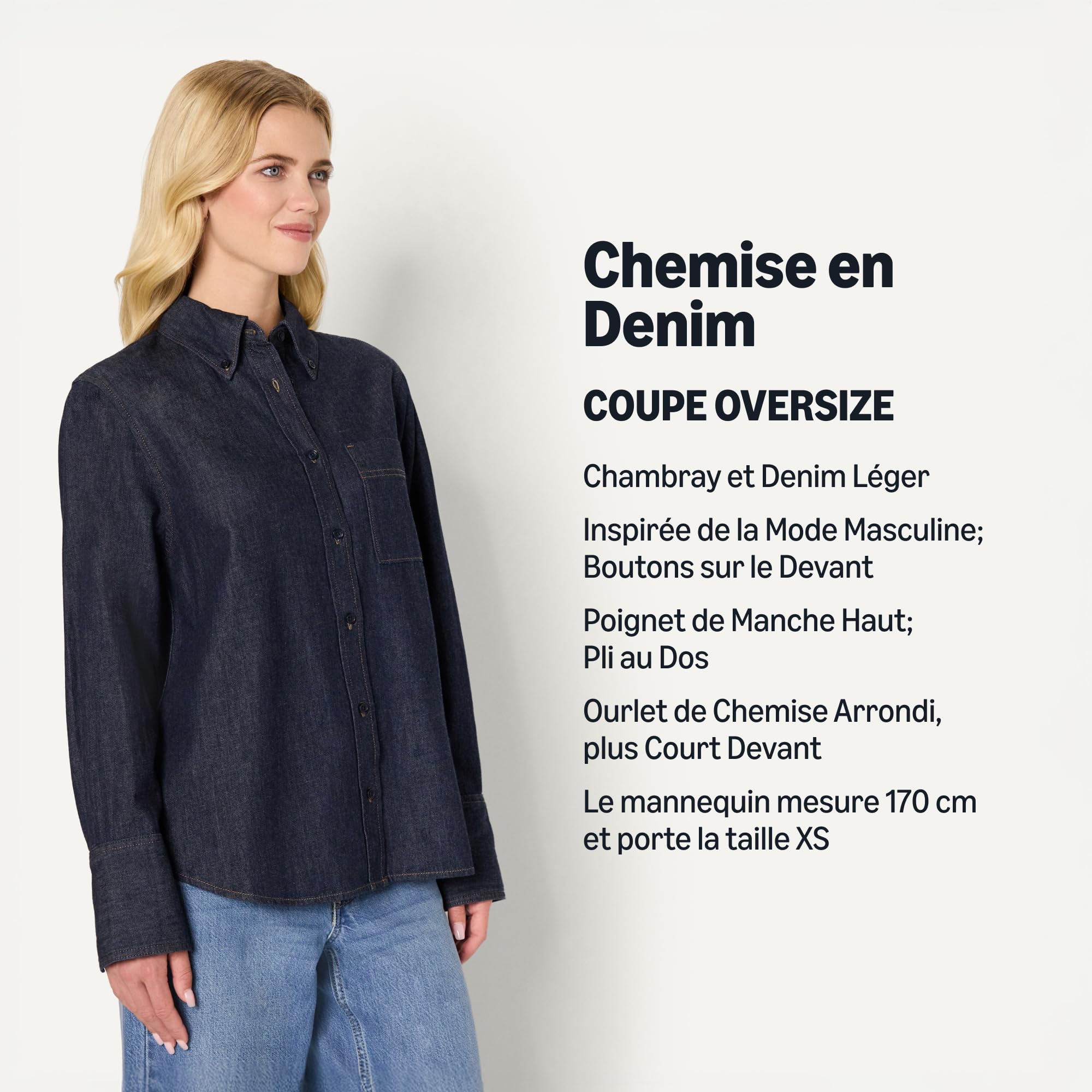 Amazon Essentials Chemise Boutonnée en Denim, Coupe Surdimensionnée Femme