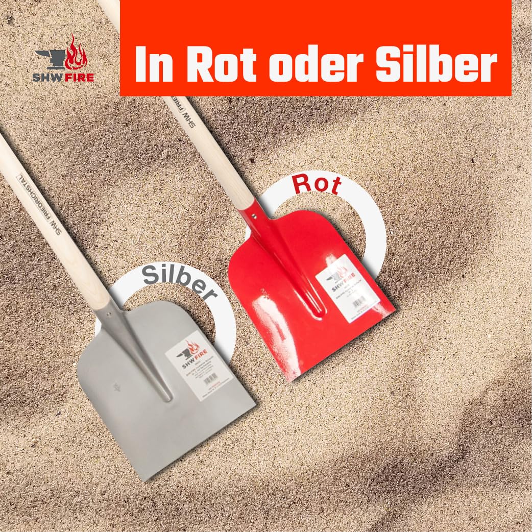 SHW FIRE | Holsteiner Schaufel - gehärteter roter Spezialstahl, gebogenes Schaufelblatt, 128 cm Eschenholzstiel für optimale Kraftübertragung, Profi Schaufel robust und langlebig | Made in Germany