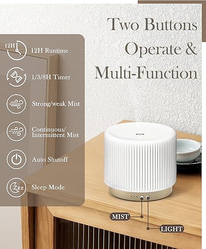 Miniatura 2 de Difusor de aceite esencial de cerámica de 9.5 fl oz, difusor de aromaterapia decorativo ultrasónico de niebla fría con apagado automático,