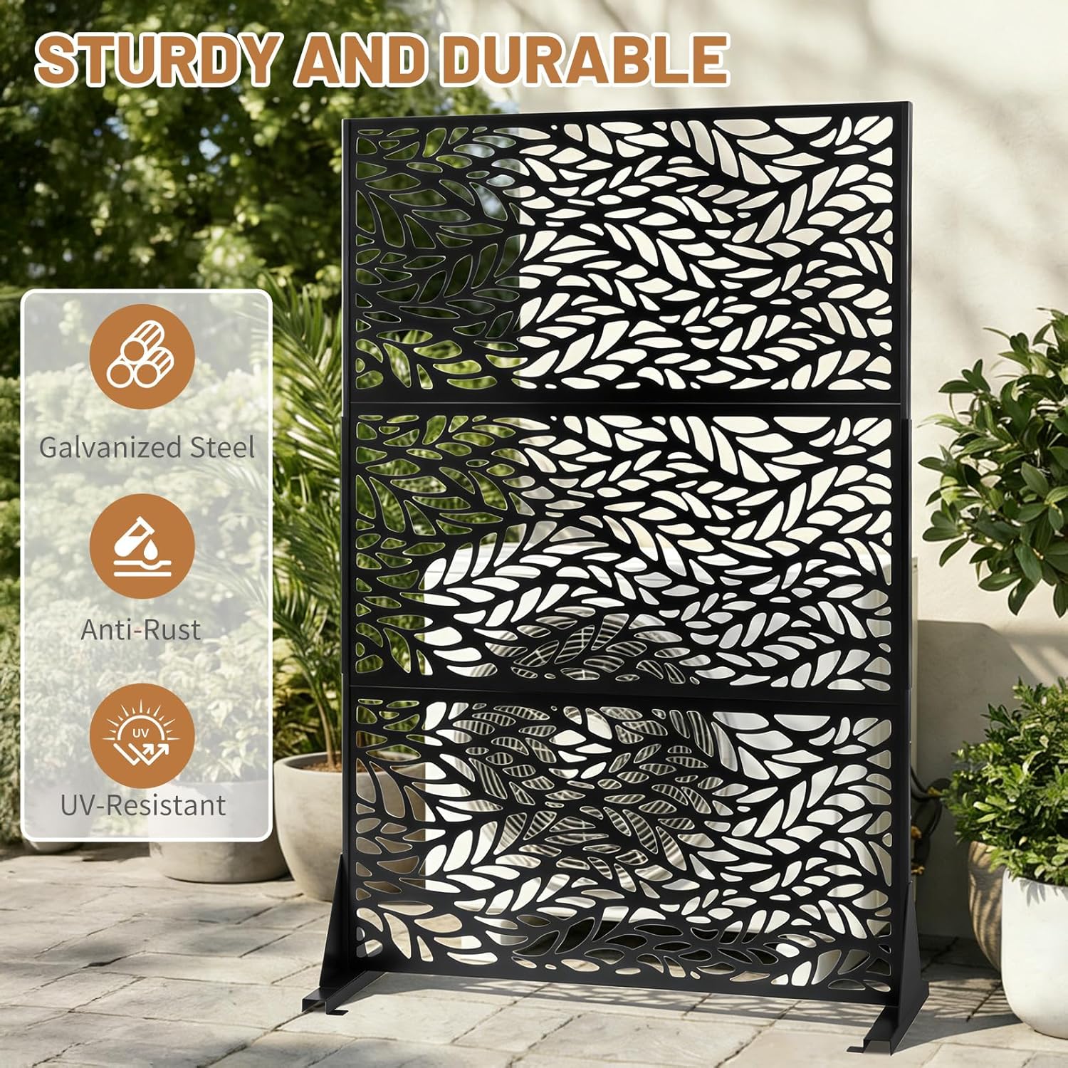 Outvita 72" H x 47" W Metal Privacy Screen, Indoor Outdoor Privacy Fence Panels, Balcony Patio Screen Freestanding Panels, for Patio Garden