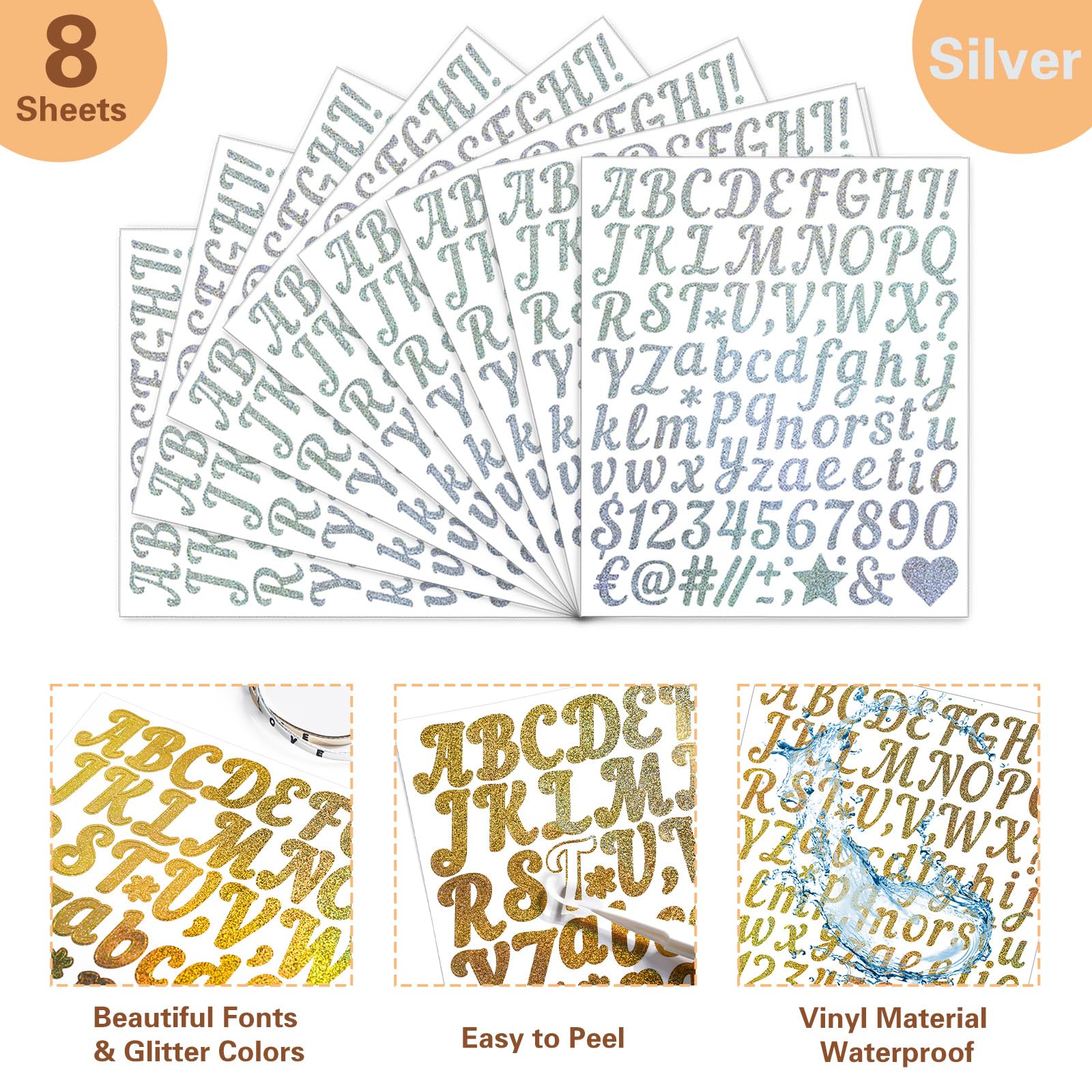 8pcs Lettres Autocollants En Vinyle, 2,5cm 5cm Lettres Adhésives Scrapbooking Pour Travaux