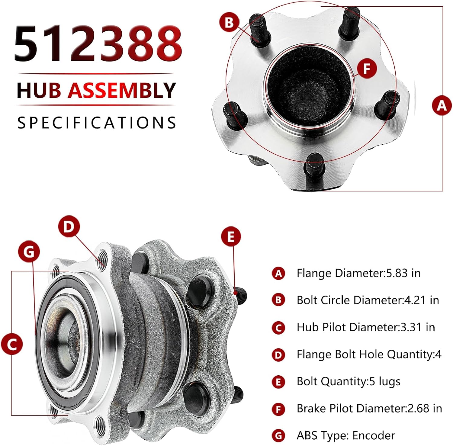 JLEO 512388 FWD Rear Wheel Hub Bearing for 2007-2018 Nissan Altima,for 2009-2019 Maxima,for Murano/Pathfinder,for Infiniti JX35 2013,for QX60 2014-2019,for 2011 Mitsubishi RVR Hub Assemblies