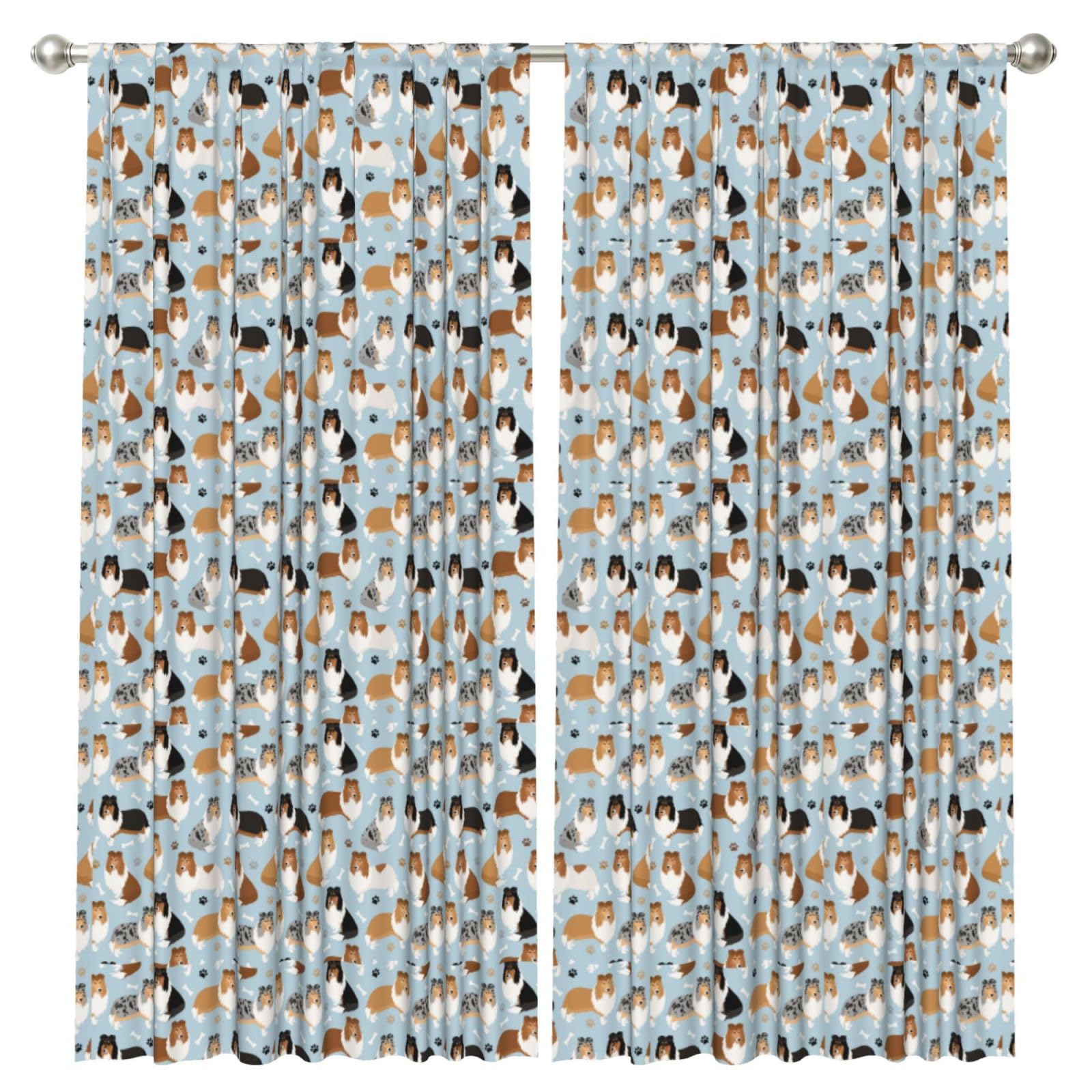 InOmak Rough Collie Paws And Bones, 2 Panels Window Curtains 52 x 84 Inch Blackout Curtains for Living Room Bedroom