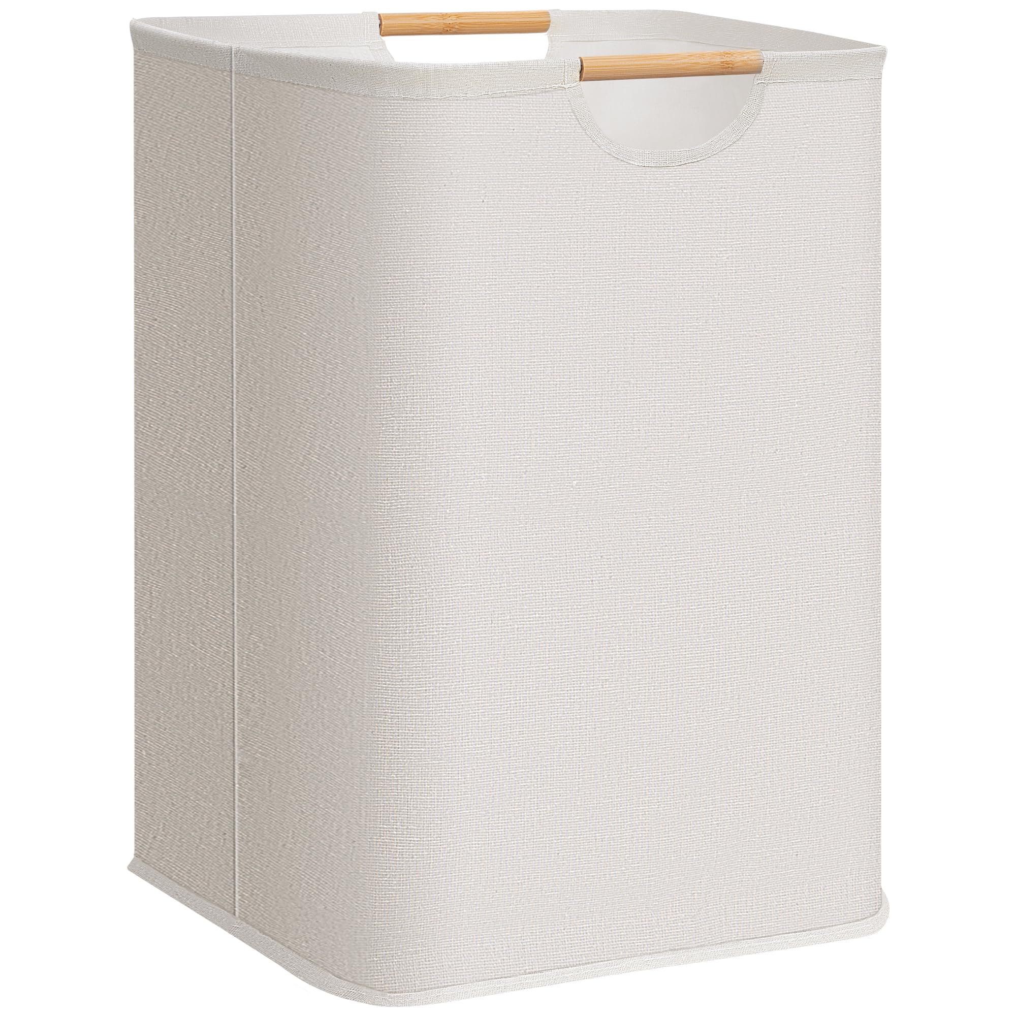 Photo 1 of STORAGE MANIAC 1-Pack Large Laundry Hamper, 100L (26.4 Gal) Collapsible Laundry Basket with Bamboo Handles, Freestanding Waterproof Clothes Hamper for Laundry Room, Bedroom, Dorm, Towels, Toys, White