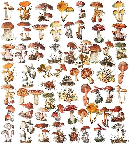 Miniatura 2 de 60 calcomanías de hongos para laptop, Doraking DIY hongos, plantas, calcomanías para decoración de ventanas, refrigerador, decoración (colección de