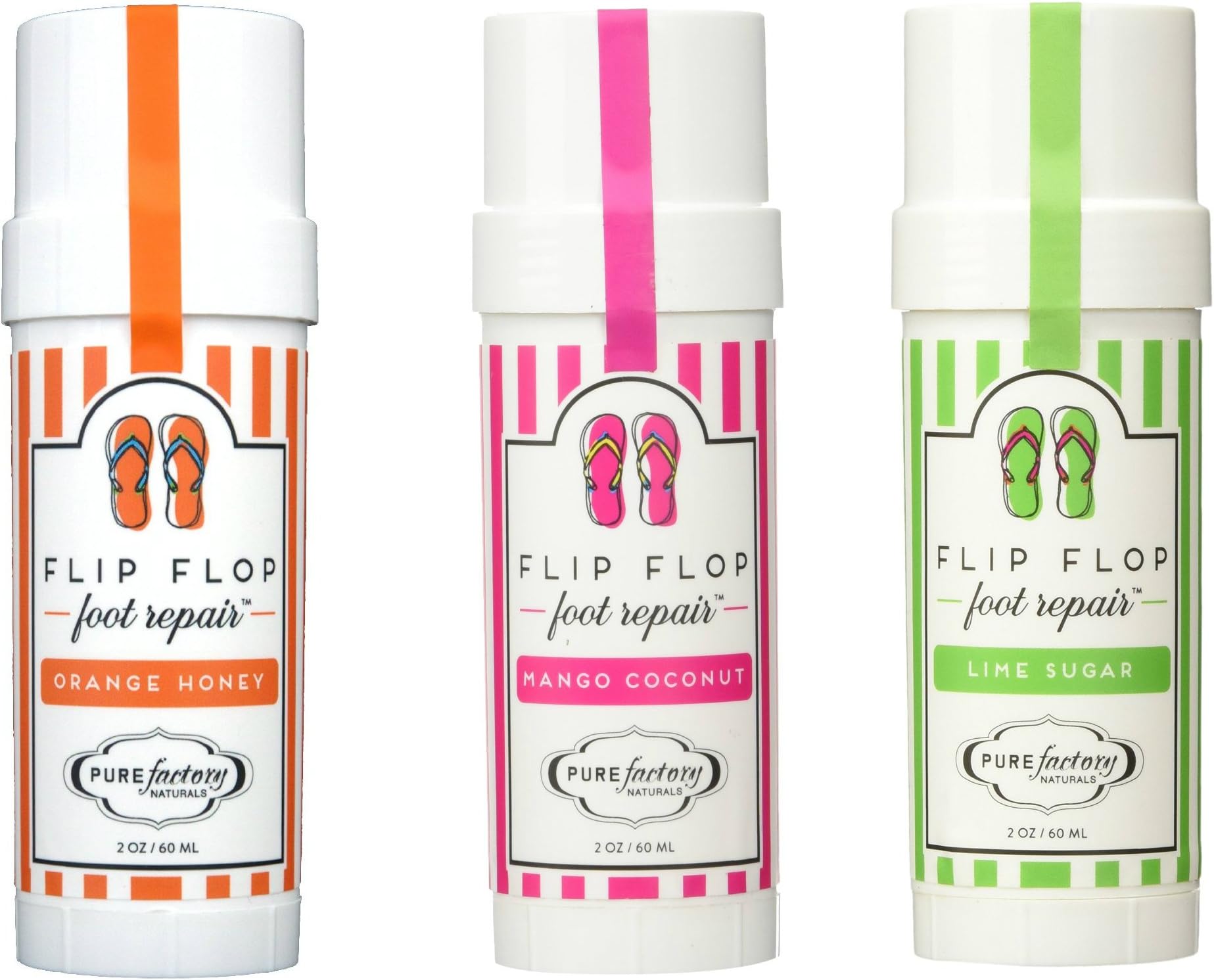 Flip Flop Foot Repair Stick Set of 3 Lime Sugar, Mango Coconut and Orange Honey by Pure Factory