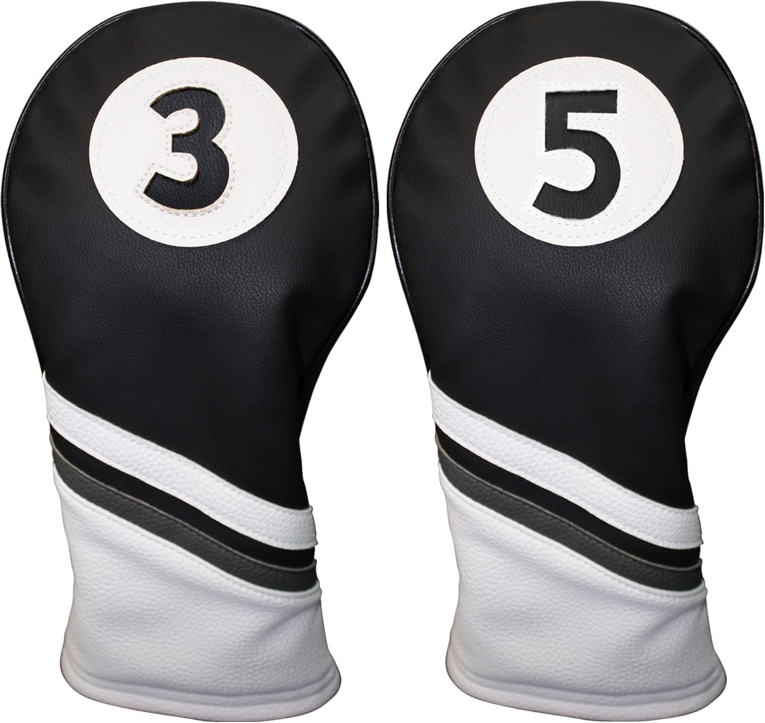 Golf Headcovers Black and White Leather Style 3 & 5 Fairway Head Covers