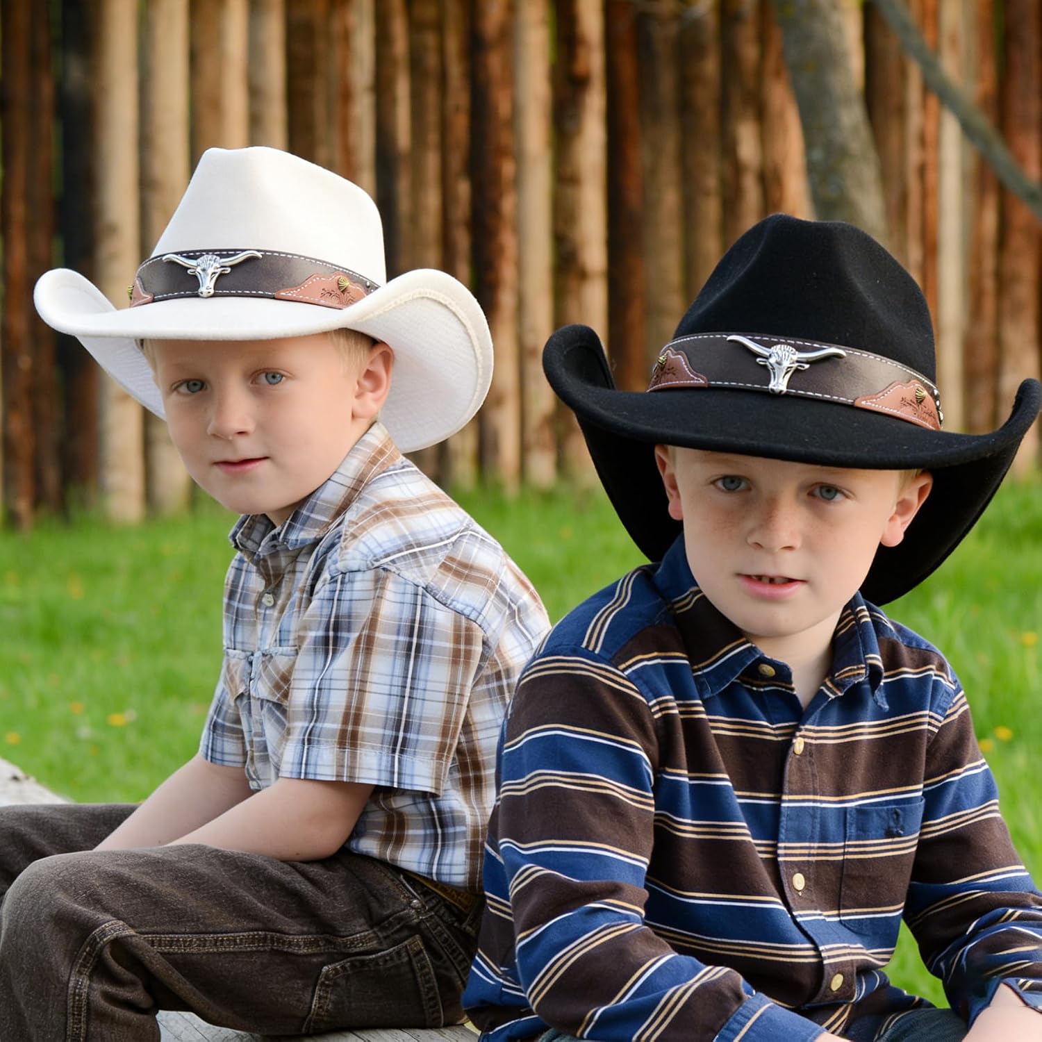 Jastore Kids Girls Boys Cowboy Cowgirl Hat Western Wide Brim Felt Fedora Hat with Buckle Belt