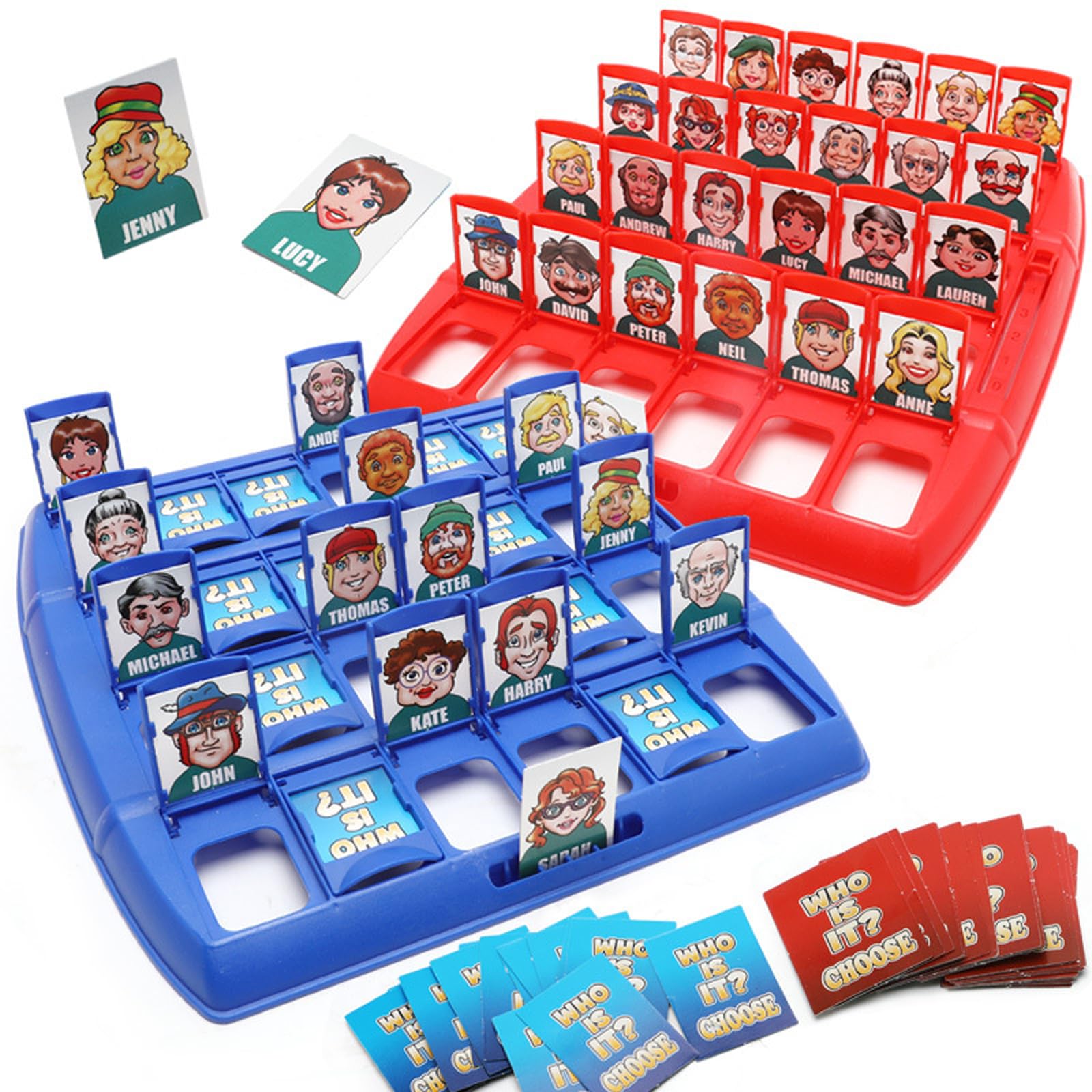 1 Set Guess Who Game, Red and Blue Mystery Face Guessing Board Game，Includes 2 game boards and 96 cards for teens, young adults, family game night, travel, parties, and social gatherings