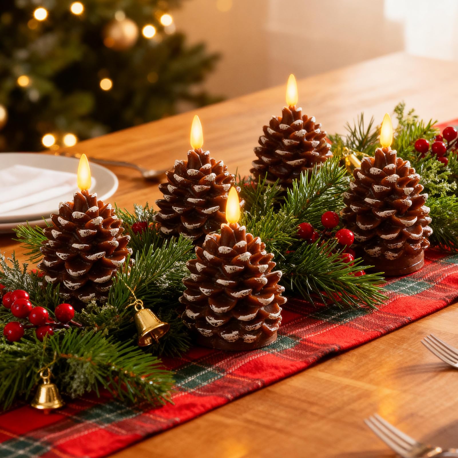 Produktbild von LED Kerzen Weihnachtsdeko Tannenzapfen Elektrische Weihnachtskerzen Beleuchtung Für Innen, Fenster, Tisch (A 3 Stück