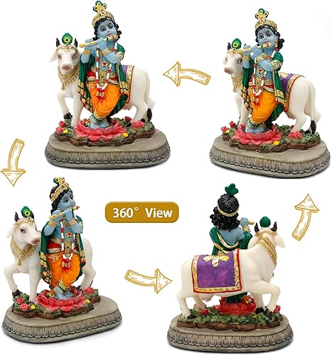 Miniatura 2 de alikiki Estatua hindú de Dios Señor Krishna  5.7 pulgadas de alto, escultura de ídolo de la India Krishna, regalos para amigos indios, familia,