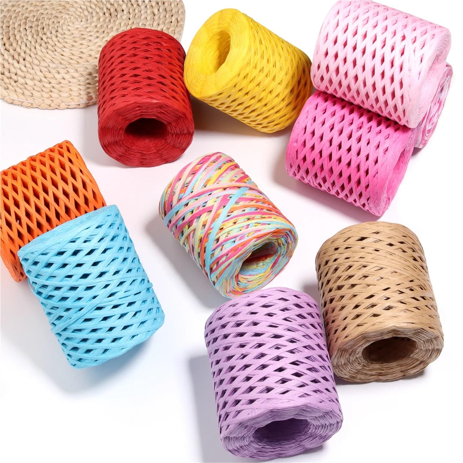 Wstążki z papieru rafii, Zestaw wstążek 6 200 metrów wielokolorowych do pakowania rękodzieła DIY(Purple)