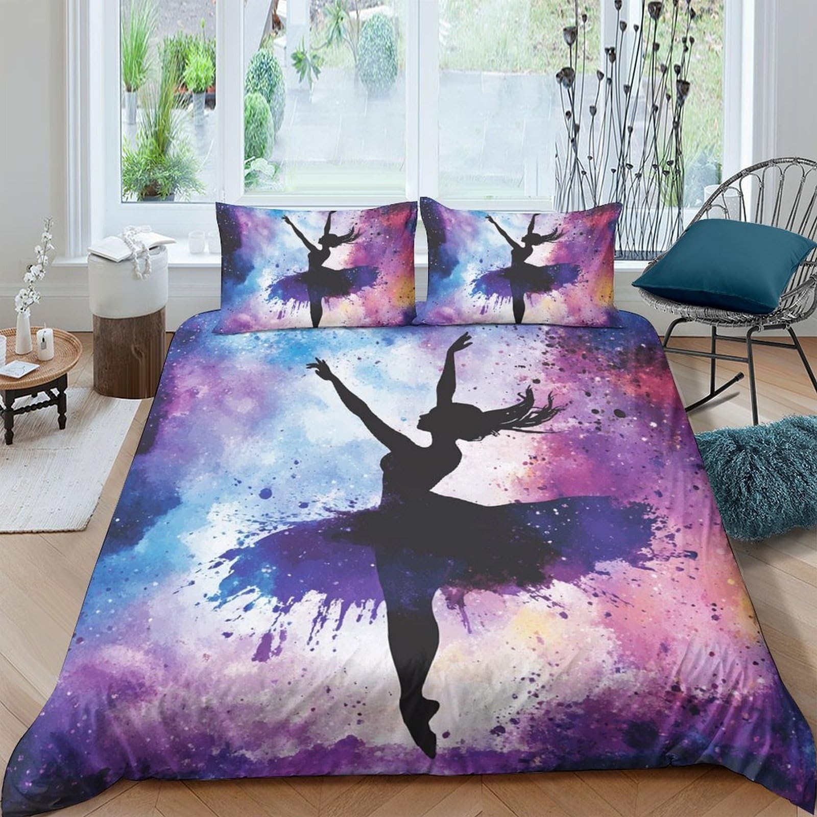 Ctjqhvkz Style-4 3D Printed Ballet Silhouette Fitted Sheet Microfiber Purple Splash Mattress Cover For Bedroom Dorm Easy Care Decor Single（135X200cm）
