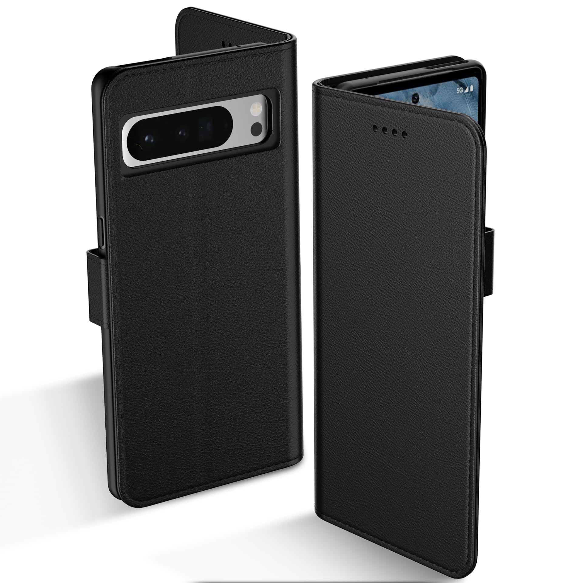 AizikiFor Google Pixel 8 Pro Case Wallet Premium Leather Flip Case with Card Slots Magnetic Closure Kickstand Shockproof Protective Compatible with Google Pixel 8 Pro Phone Case-Black