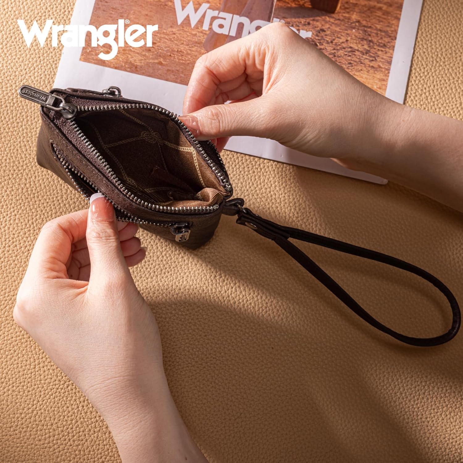 Wrangler Coin Purse for Women RFID-blocking Floral Embossed Change Pouch Wristlet Wallet Lightweight Portable Wallets Coffee - Image 5