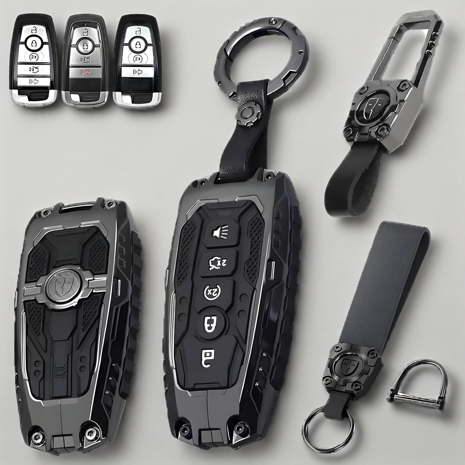 Metal Key Fob Cover Case Protector for Ford,Keycase for Ford Explorer Fusion Escape Edge Expedition F150 F250 F350 F450 F550 Maverick Mustang Bronco Accessories,for 3/4/5 Buttons Keychain