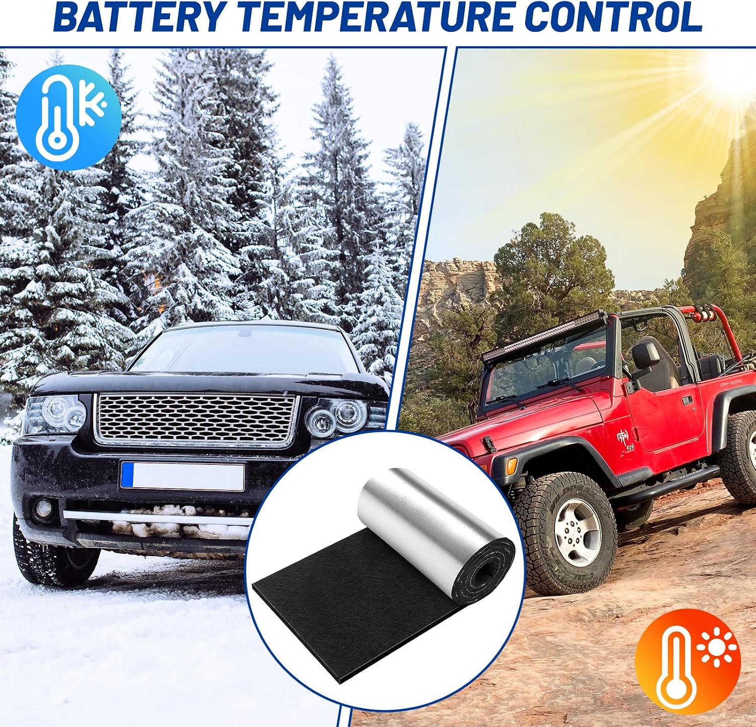40"x7" Battery Insulation Kit, Universal Car Battery Insulation Blanket, Anti-Conductive Truck Battery Thermal Heat Shield Cover for Cold Weather Battery Protection (Thickness 5mm, 2PCS)