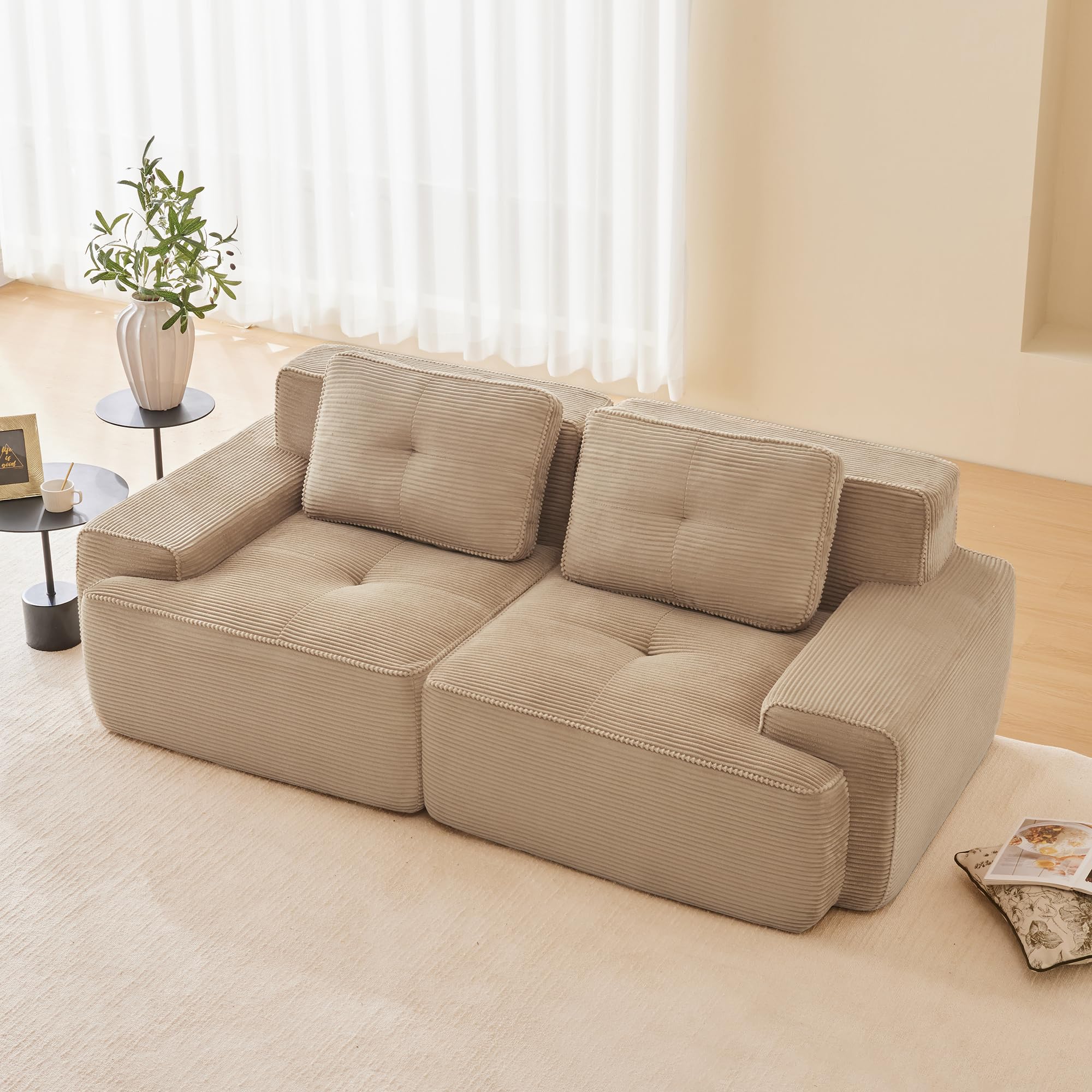 Bladez Divano modulare Loveseat moderno a 2 posti per soggiorno con comfort e supporto per seduta profonda, senza montaggio 32D in schiuma ad alta elasticità (kaki chiaro, 2 posti)