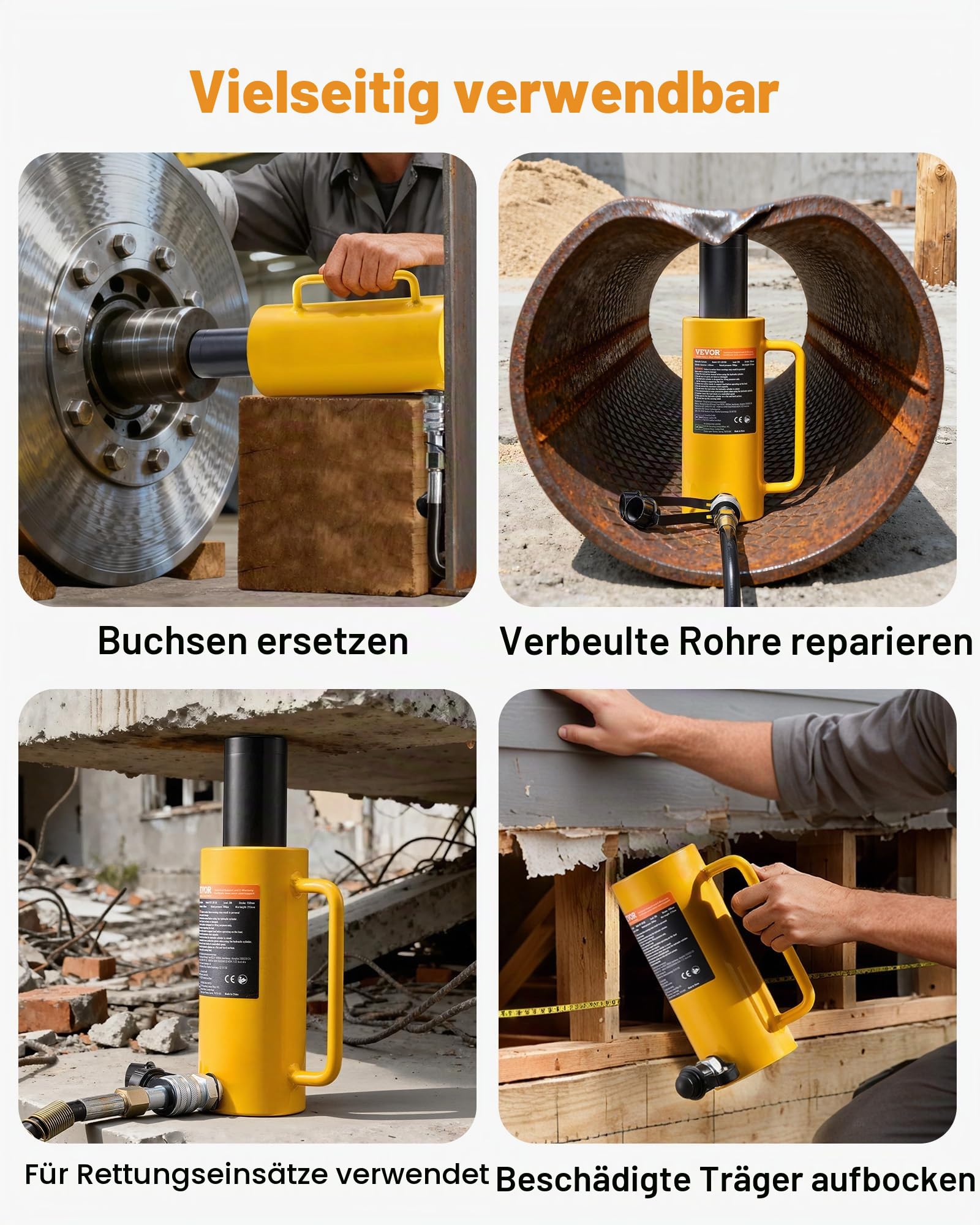 VEVOR Hydraulikzylinder 20 t Vollkolben-Heber 15 cm Hub mit Schnellkupplung, Einfachwirkender Hydraulikzylinder Tragbarer Hydraulikheber für Heben Drücken Ziehen Maschinenbau Werkstatt Garage