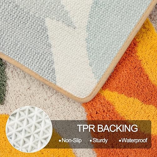 Miniatura 3 de Uphome Alfombras de baño coloridas con hojas abstractas, antideslizantes, absorbentes de agua, bohemias, de microfibra suave, lavable a máquina,