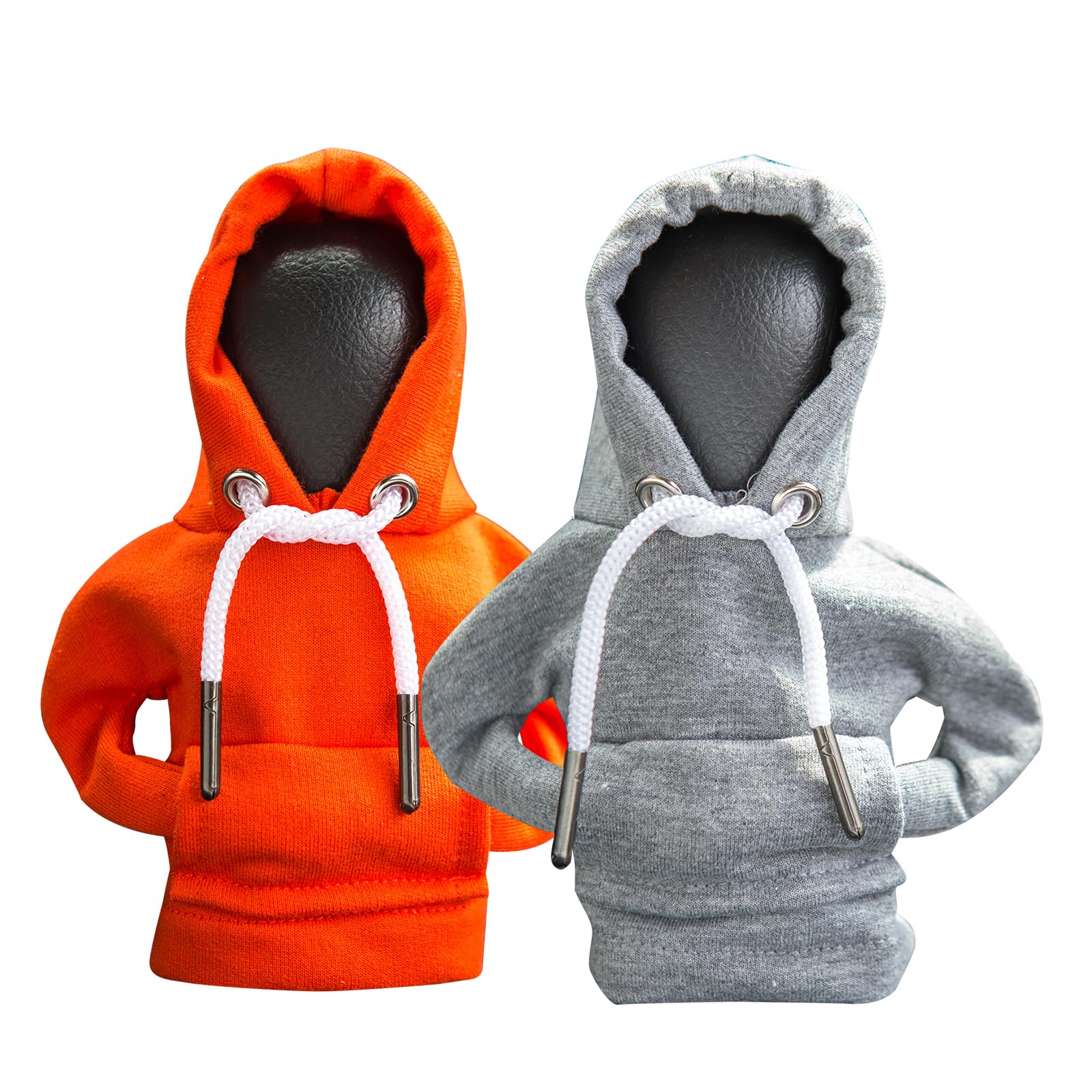 2Pcs Car Shift Knob Hoodie,Gear Shift Hoodie,Funny Sweater Hoodie for Gearshift,Automotive Interior Accessories（Orange and Gray）