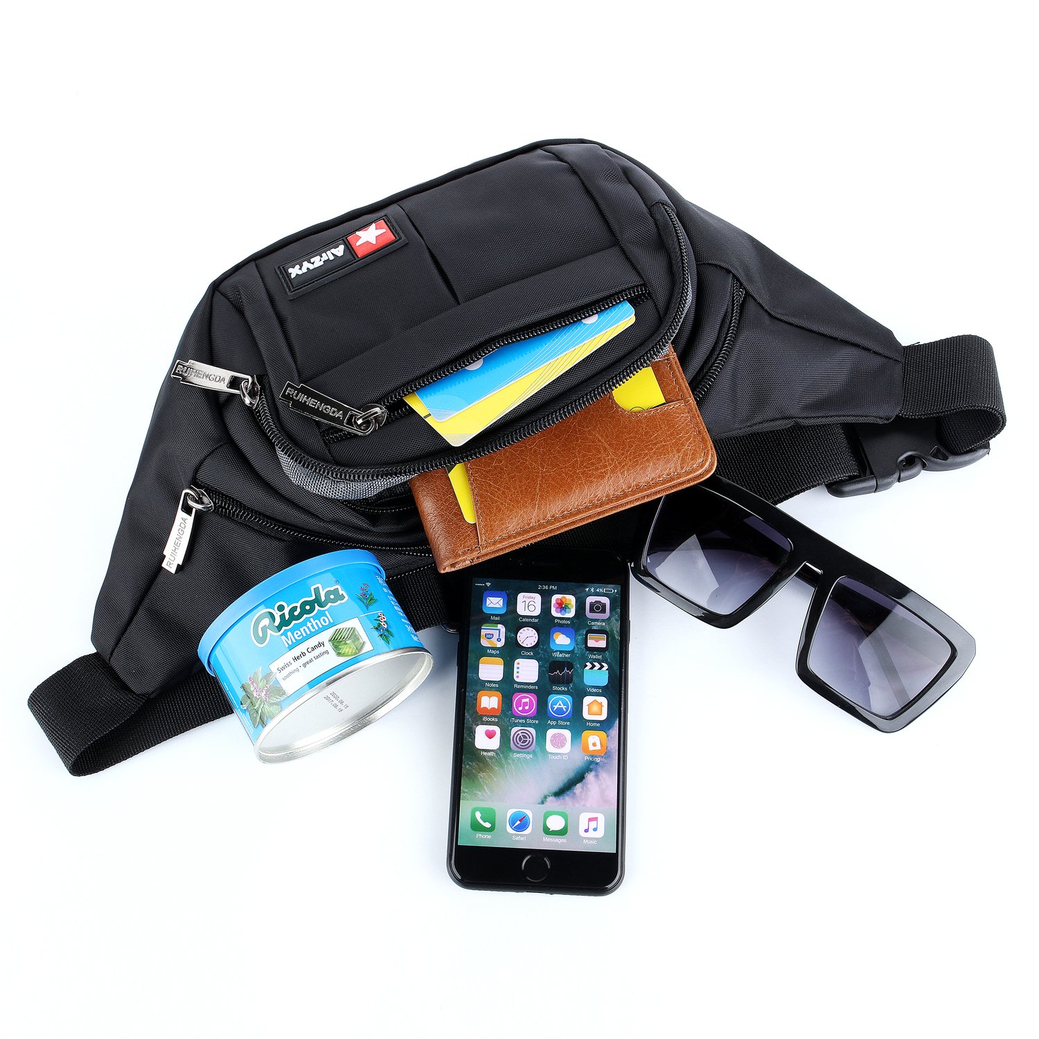 Marsupio Sportivo Running Outdoor Escursioni Cintura Corsa da Uomo Donna impermeabile con 4 Zip-Marsupio con la Tracolla Regolabile per Corsa Ciclismo Escursione Campeggio