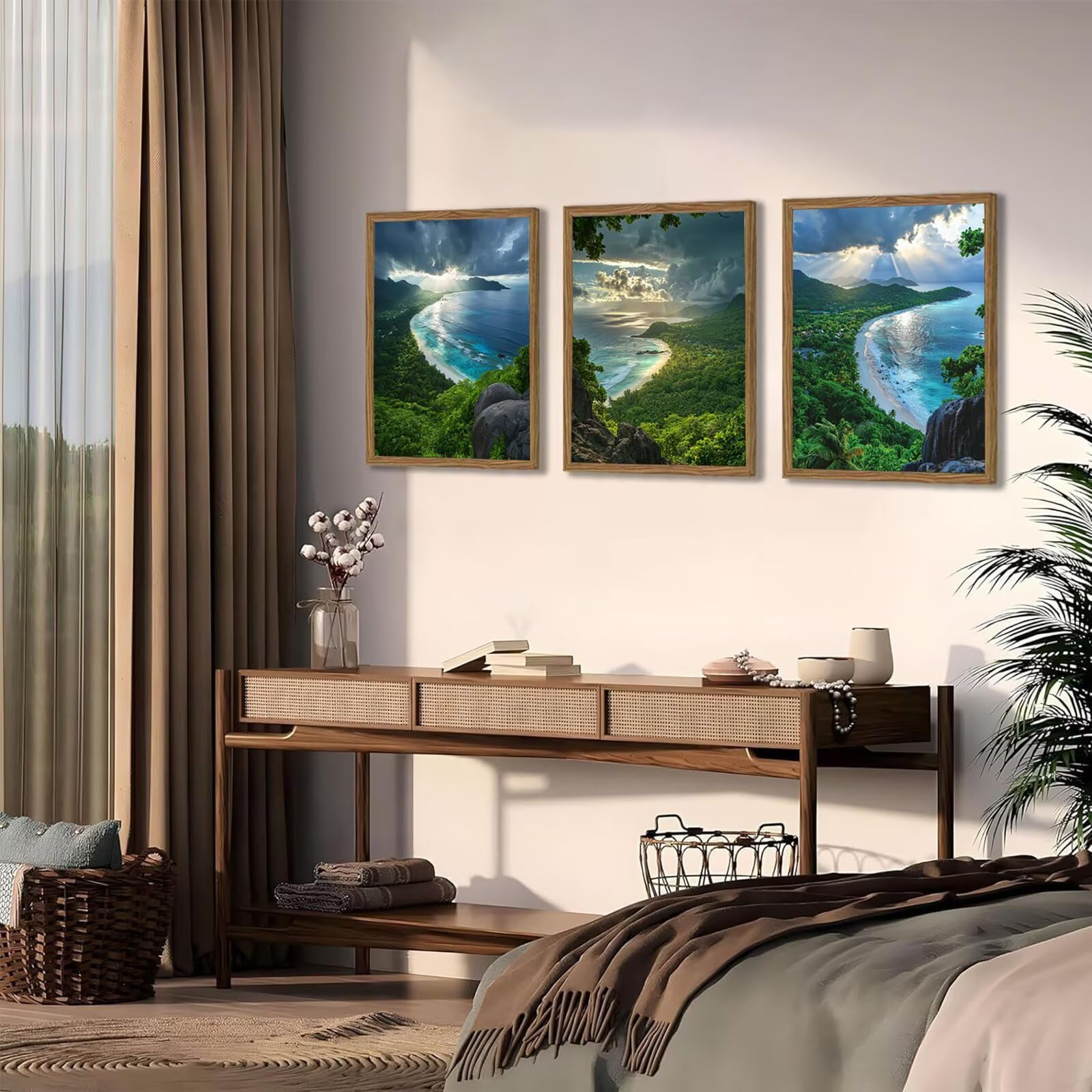 Generico Cnyaunfi 3 Pezzi Oceano Pittura Diamante Fai-Da-Te, 5D Verde Diamond Painting Kit Completo per Hobby Creativi Adulti, Per La Decorazione Della Parete Di Casa 70x90cm YF-3146