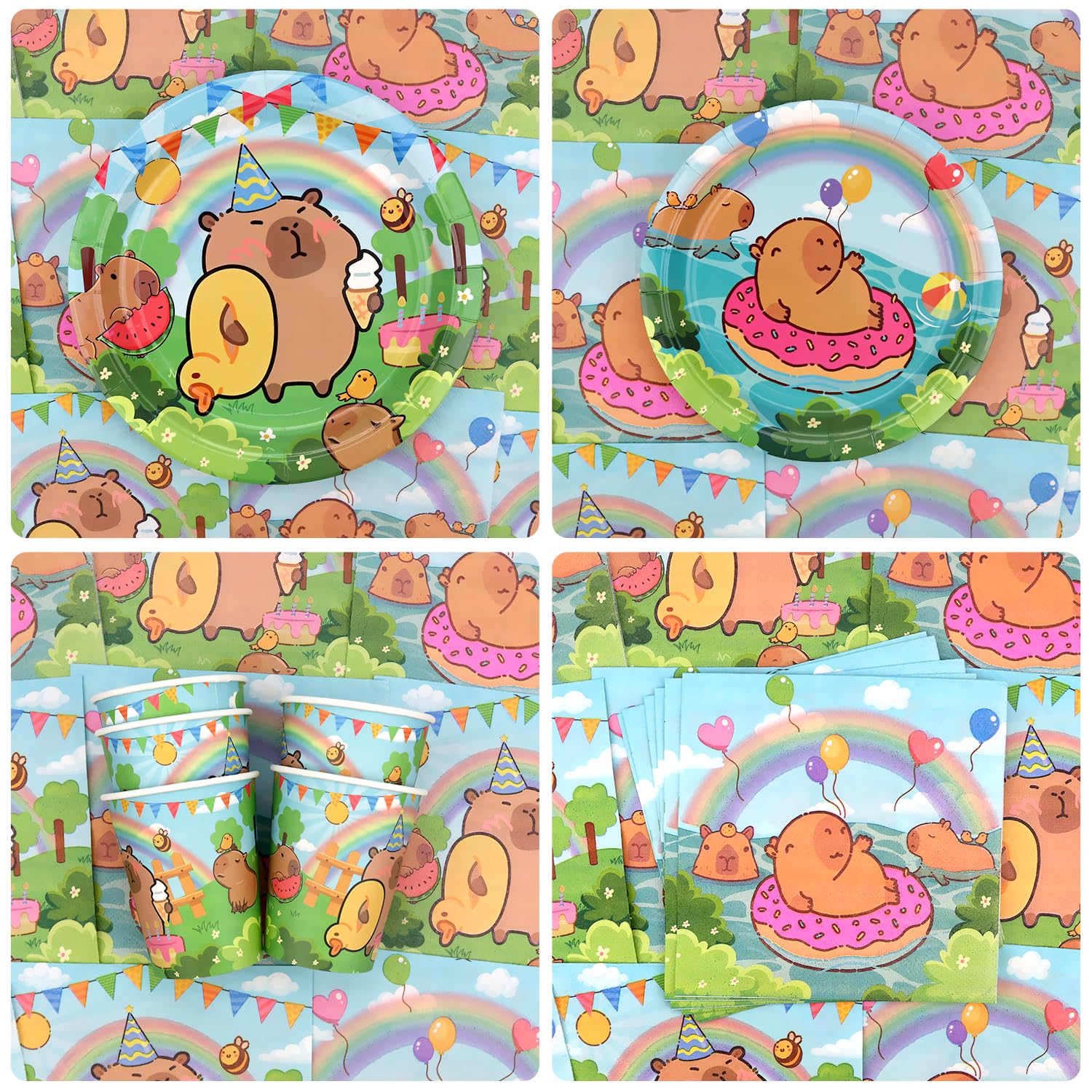 Capybara, decorazioni per feste di compleanno, accessori per feste di Capybara, tra cui striscioni, piatti, topper per torte, tazza, tovagliolo, palloncino, tovaglia per decorazioni per feste