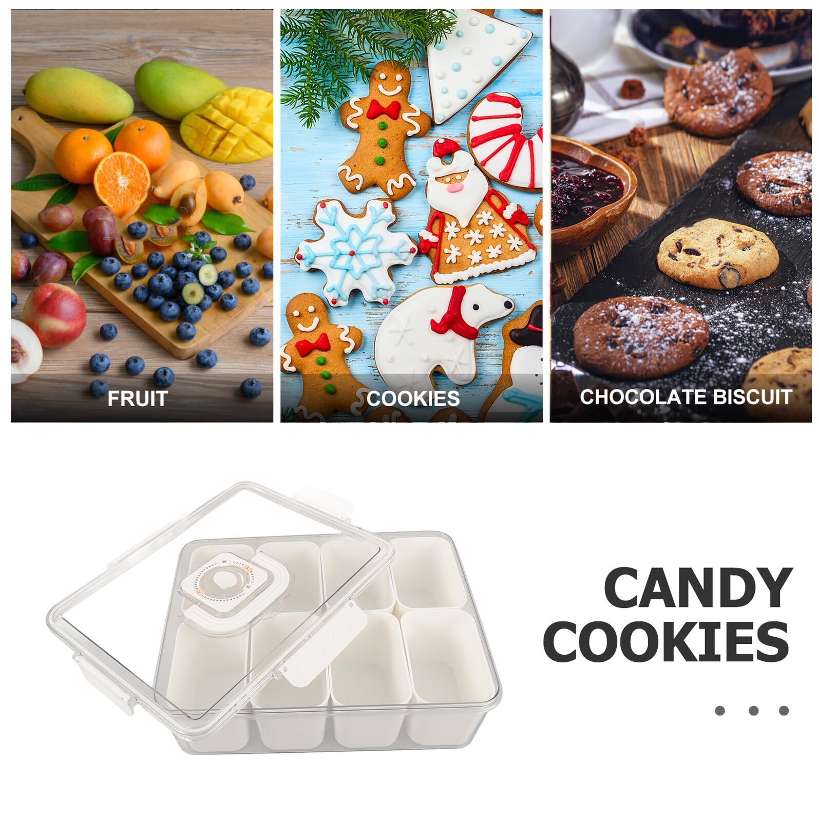 VALICLUD Scatola Snack Scomparti con Coperchio e Manico Contenitore Portatile per Frutta Dolci e Snack Resistente e Facile da Pulire per Feste Picnic e Viaggi