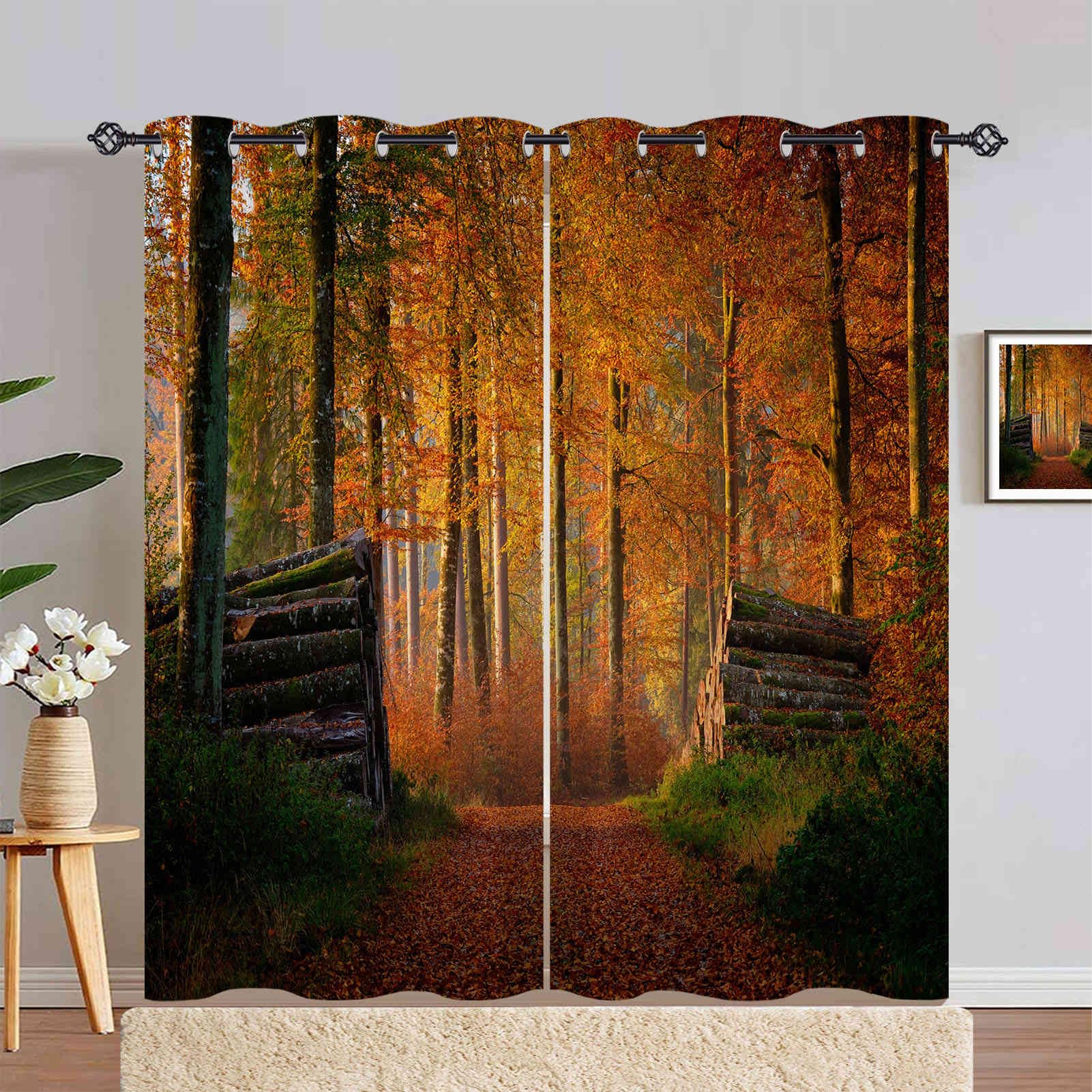 ANHOPE Autumn Forest Curtains Eyelet 80% Blackout Room Darkening Curtains Nature Fall Tree Print Pattern Light Blocking Window Drapes for Bedroom Living Room 55 x 90 Inch Drop 2 Panels โ image 1