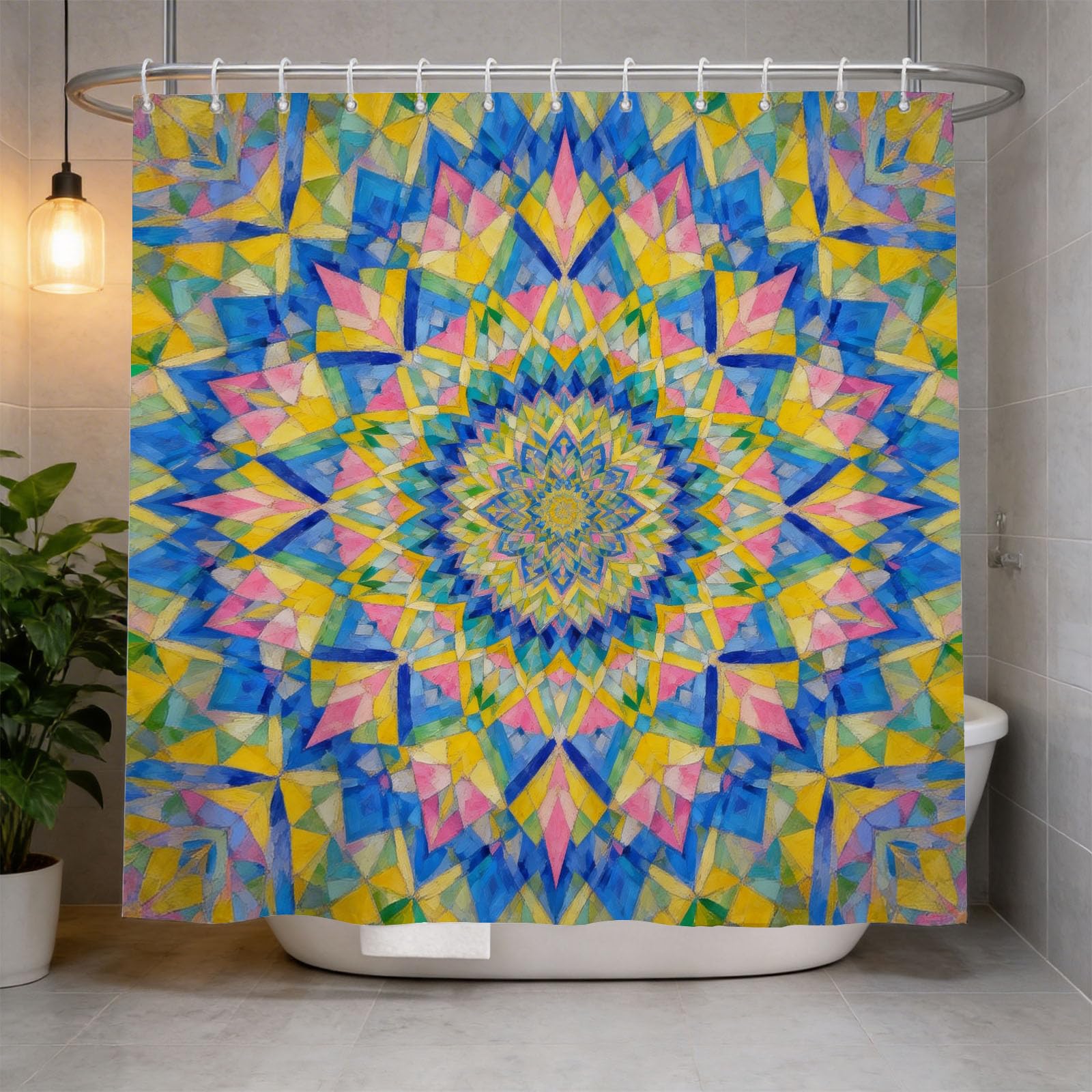 Hongduo White 3D Mandala Pattern Shower Curtain For Stalls Bathtubs Art Decoration Bathroom Decor Shower Curtain Set Polyester Fabric Waterproof 120X180cm/48X71 Inch With Hooks