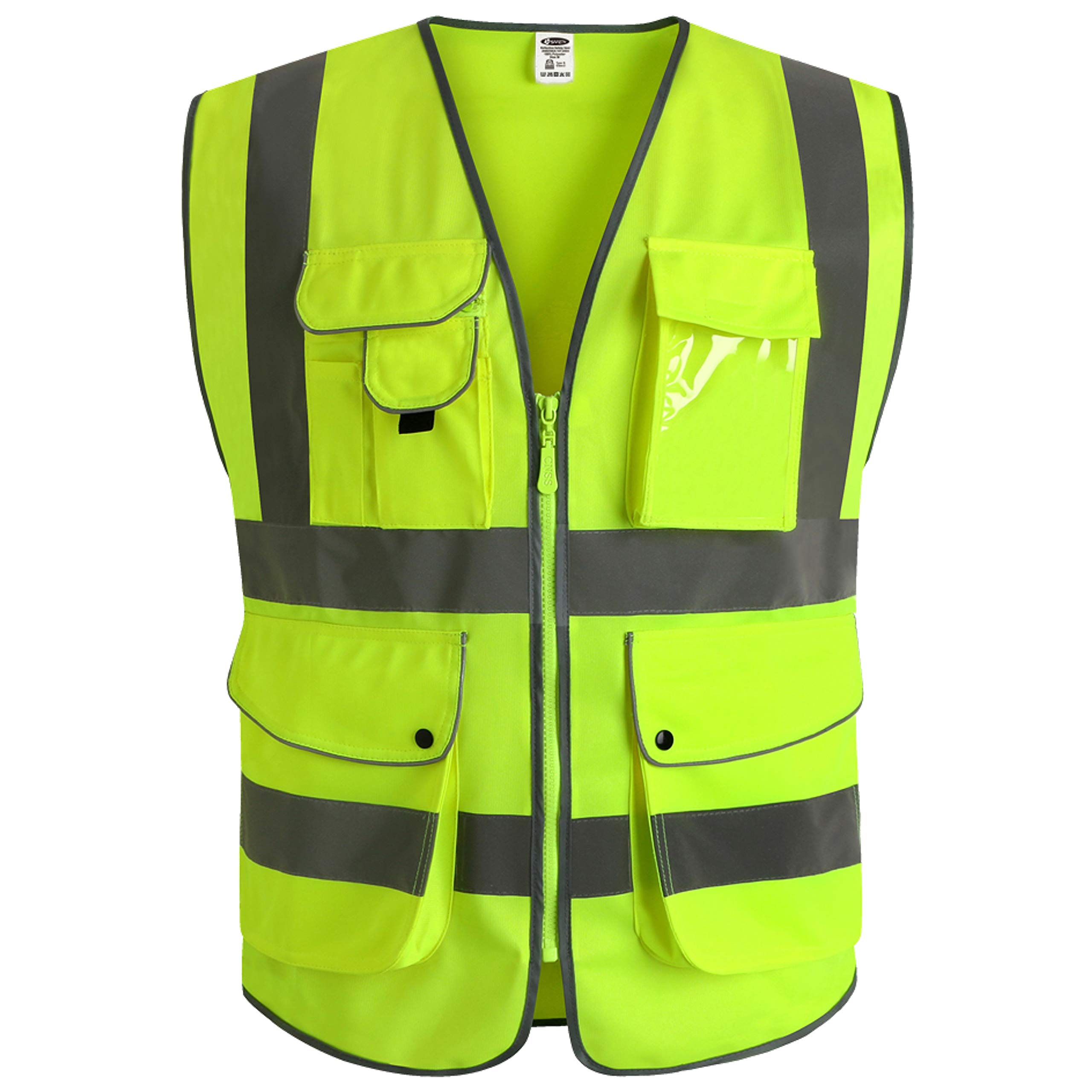 JKSafety 9 Pockets Class 2 High Visibility Zipper Front Safety Vest Wi | amzdealz