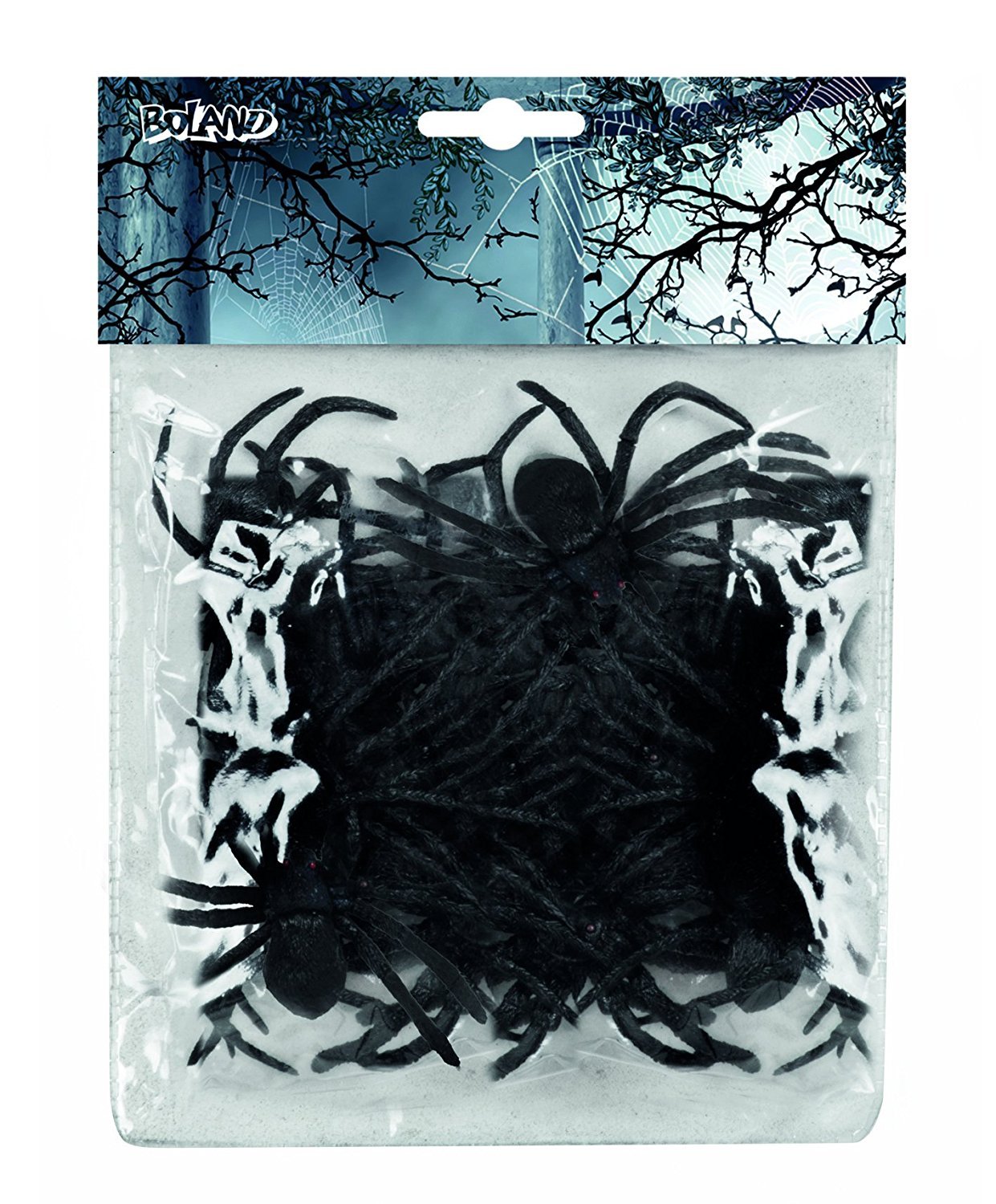 Boland 10101836 Set of 12 Fake Spiders (8 cm), Black, Taglia Unica