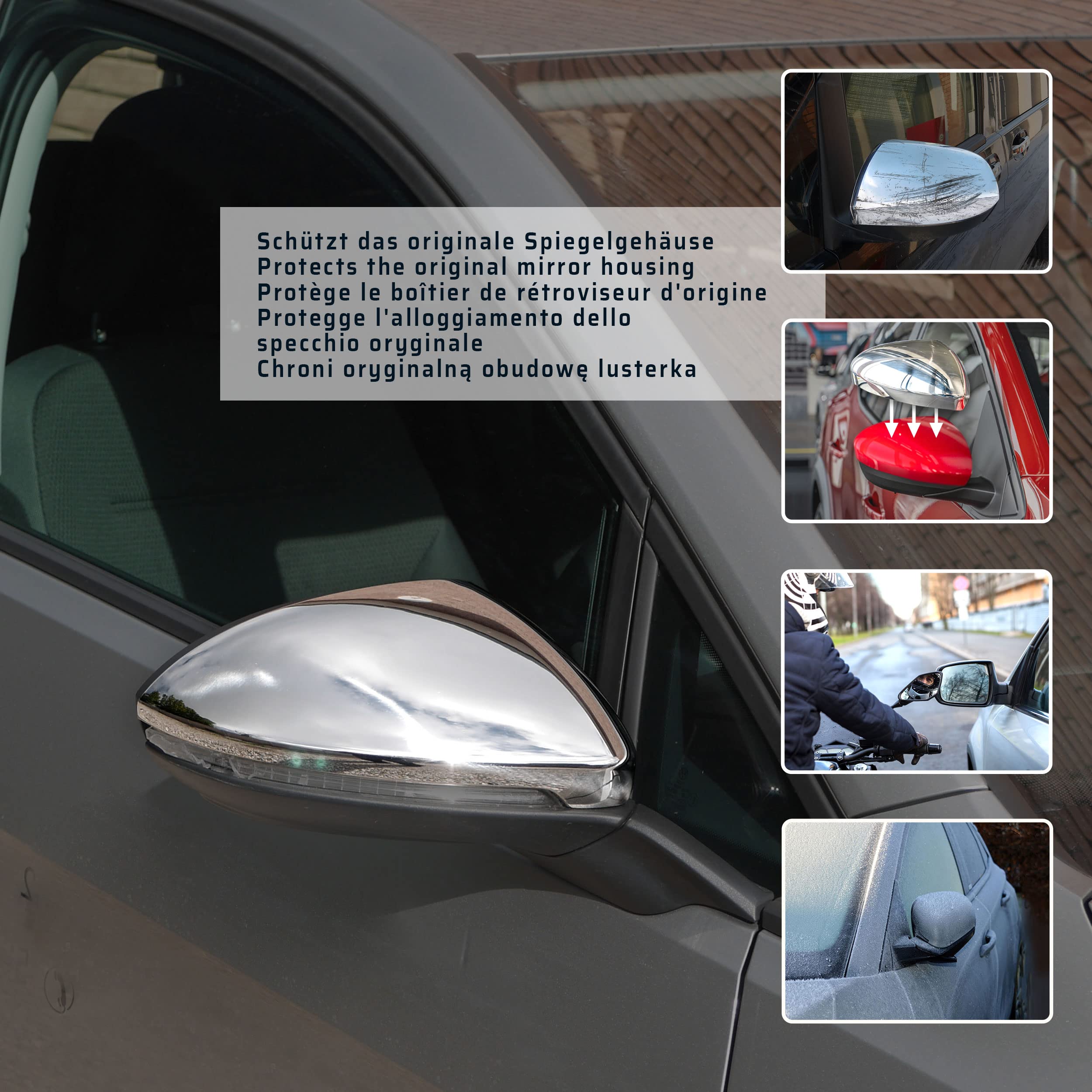CHROMEMASTER | Nakładki na Lusterka Zewnętrzne | Kompatybilne z VW Touran 5T od roku 2015 | Stal nierdzewna; Osłony Lusterek to Niepowtarzalny Wygląd Auta i Ochrona Przed Uszkodzeniem