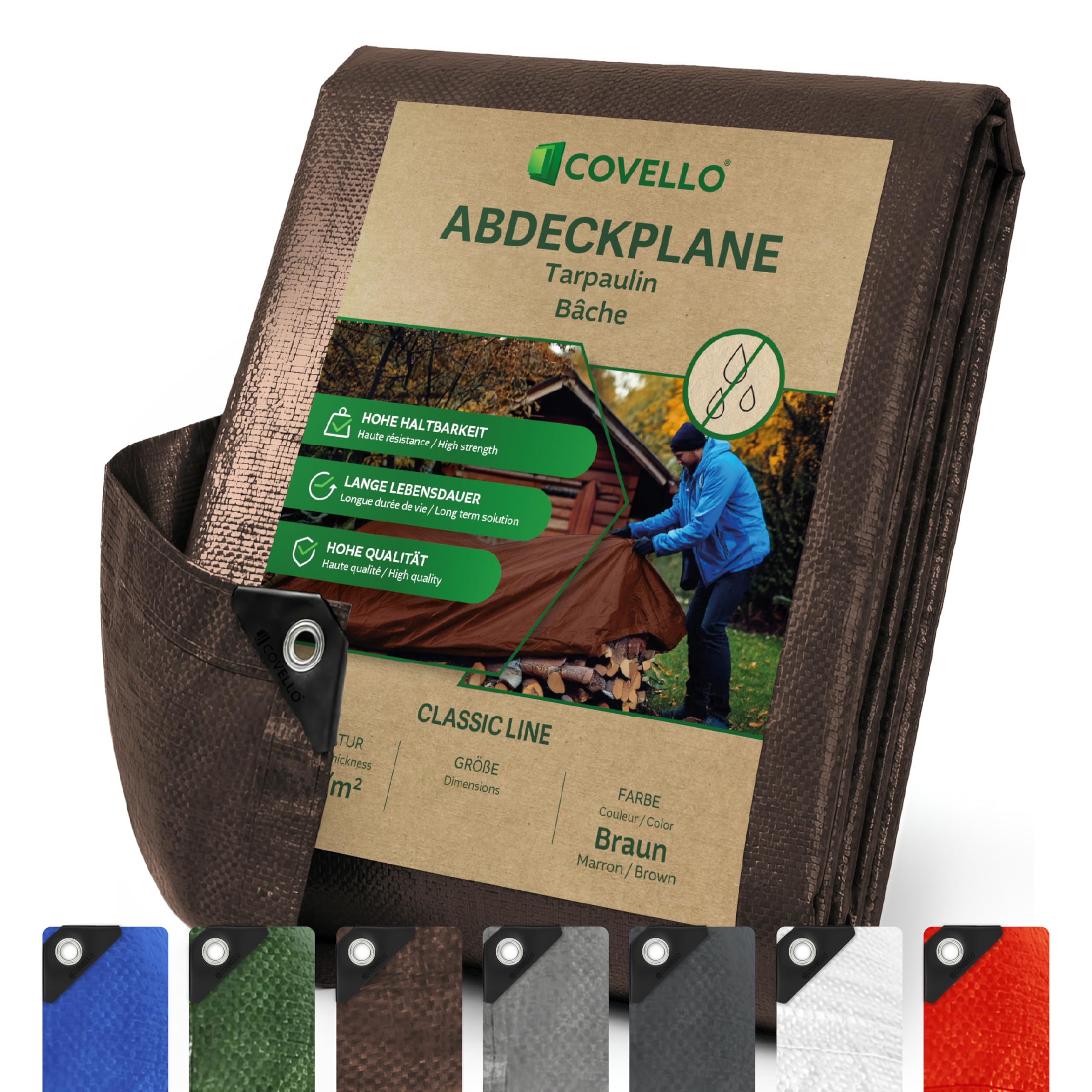 Lonas Impermeables Exterior 90g/m² | Covello Classic Line | Lona Impermeable Exterior 5m x 5m | Cubierta Reforzada con Ojales | Protección contra UV | Lona Impermeable Duradera